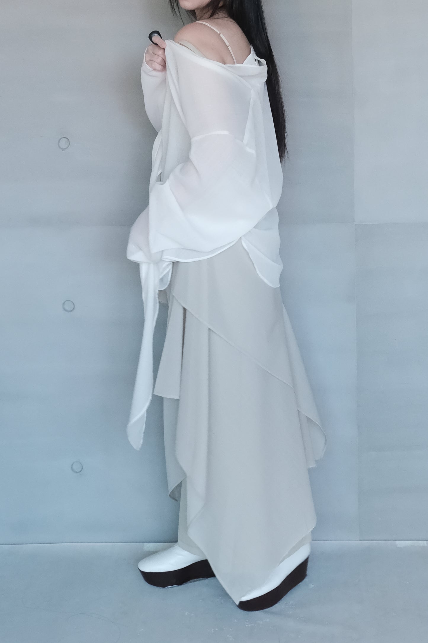 long sleeves ivory wrap blouse (in-stock)