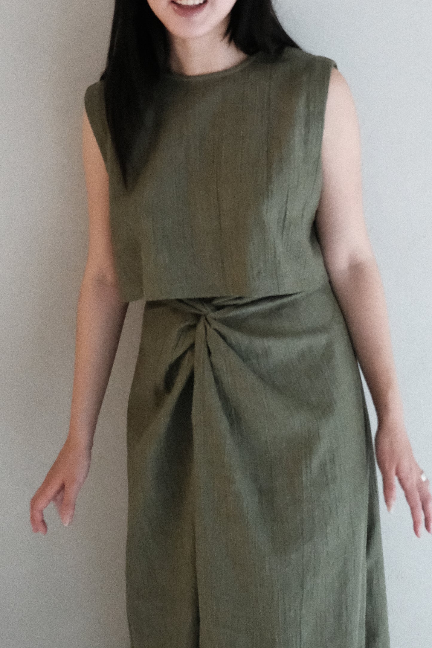 twisted cotton denim skirt - grass