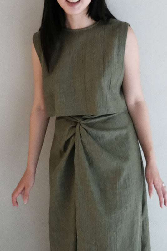 tie-front cotton denim vest top - grass