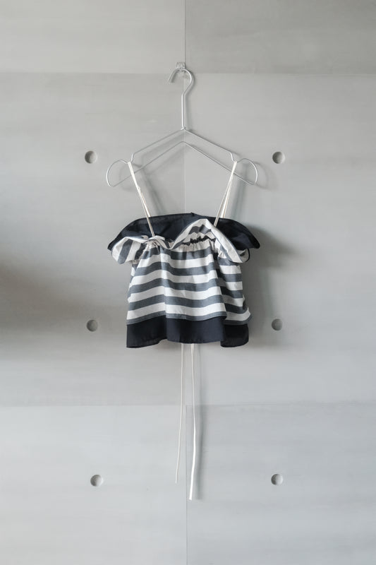 double-layer ruched crop top - navy stripe  (in-stock)