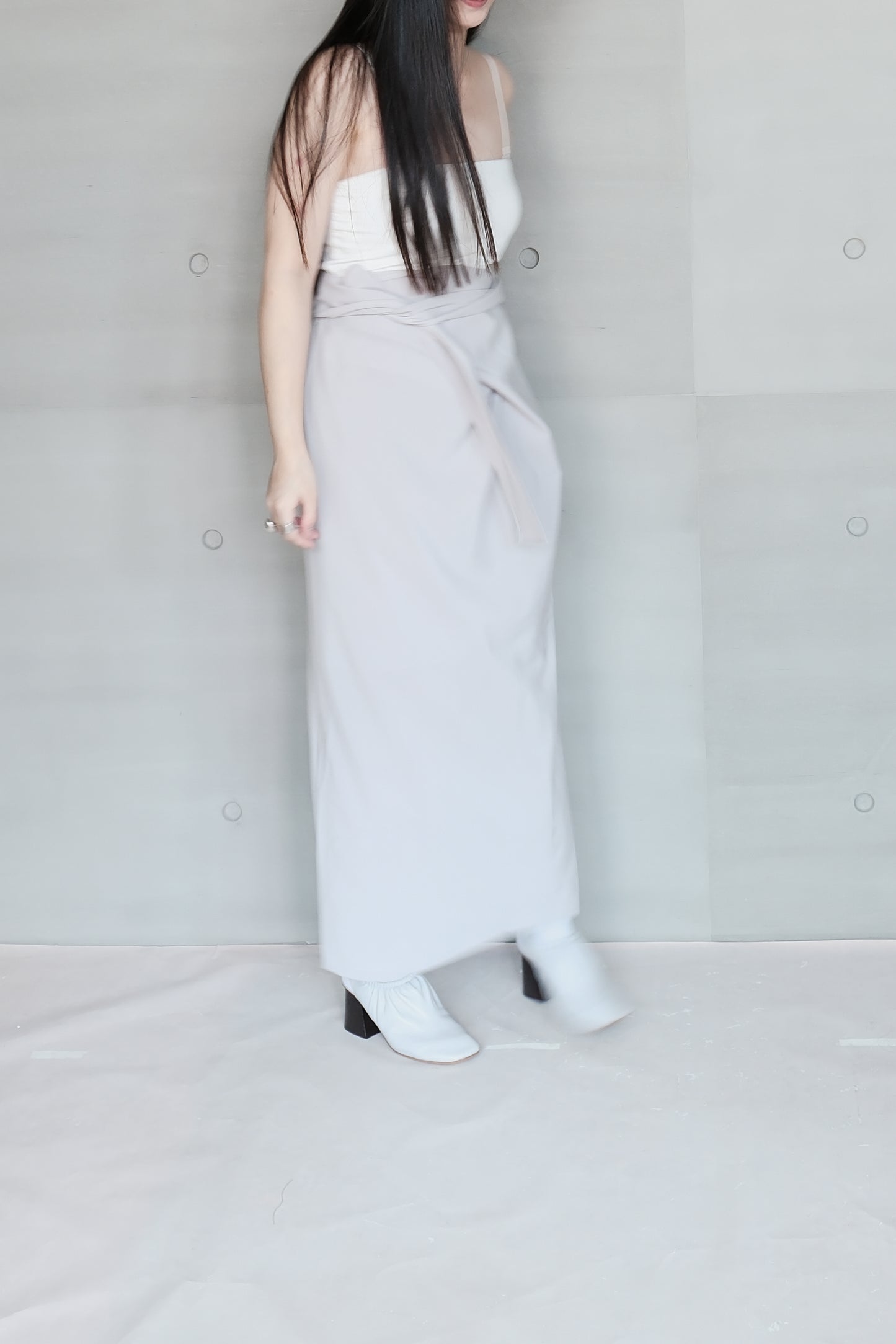 double-layers wrap skirt -grey