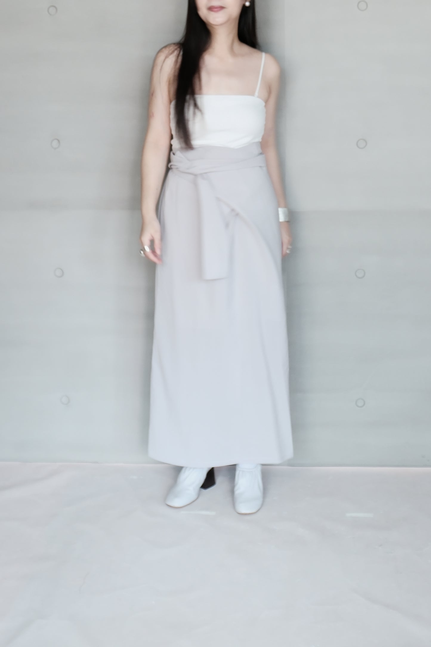 double-layers wrap skirt -grey