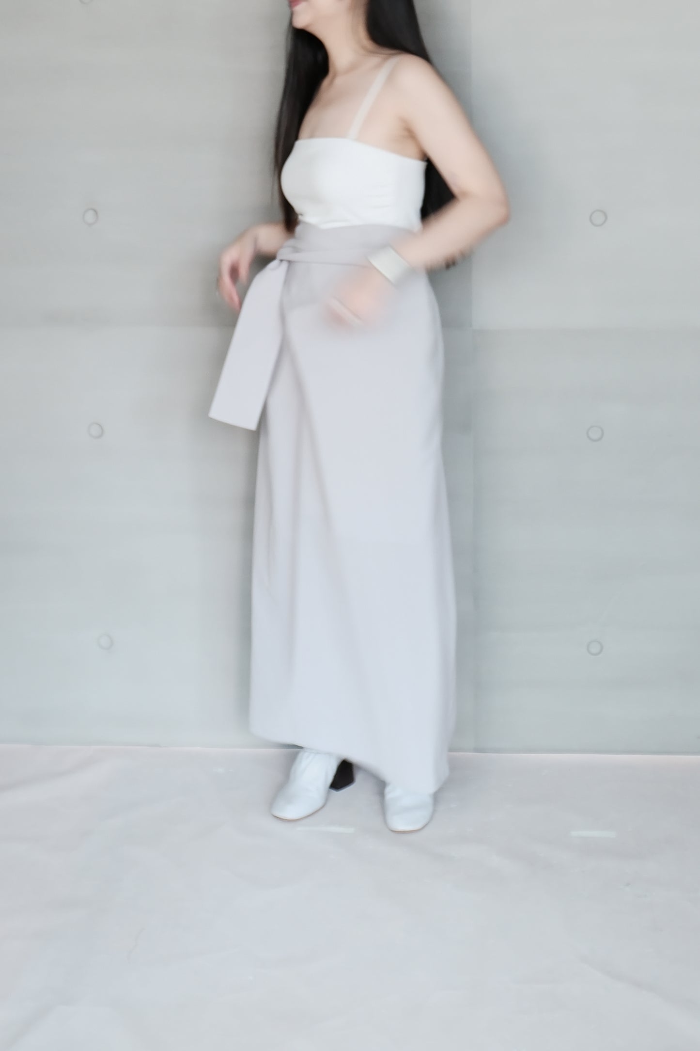 double-layers wrap skirt -grey