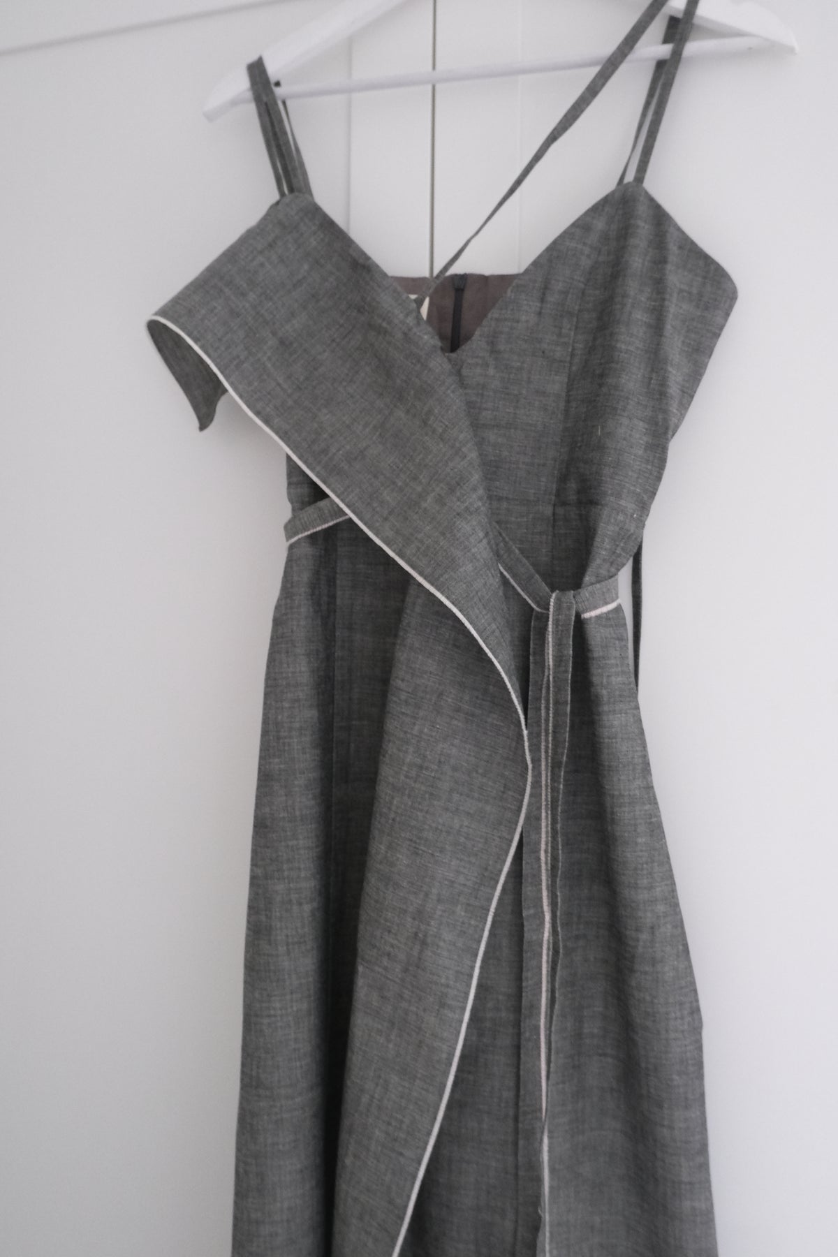 dark grey thin-strap asymmetrical dress