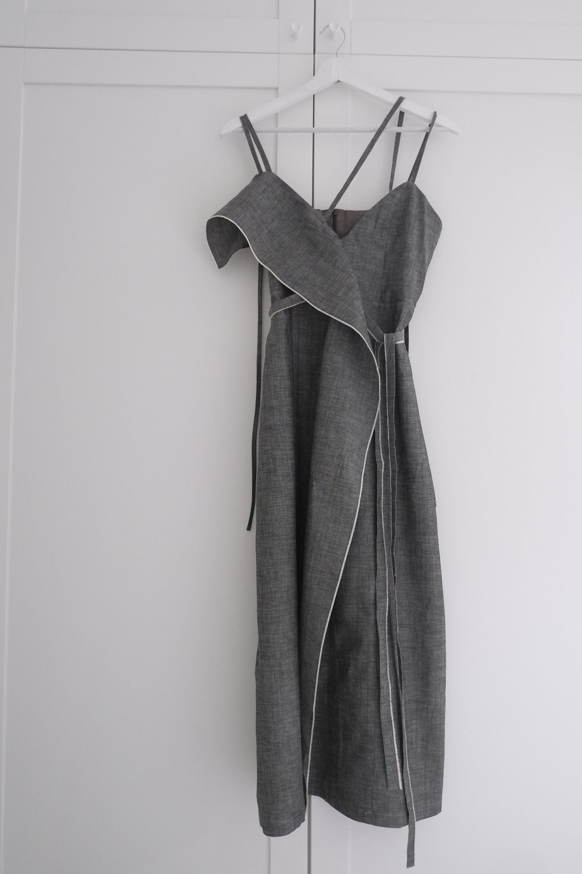 dark grey thin-strap asymmetrical dress