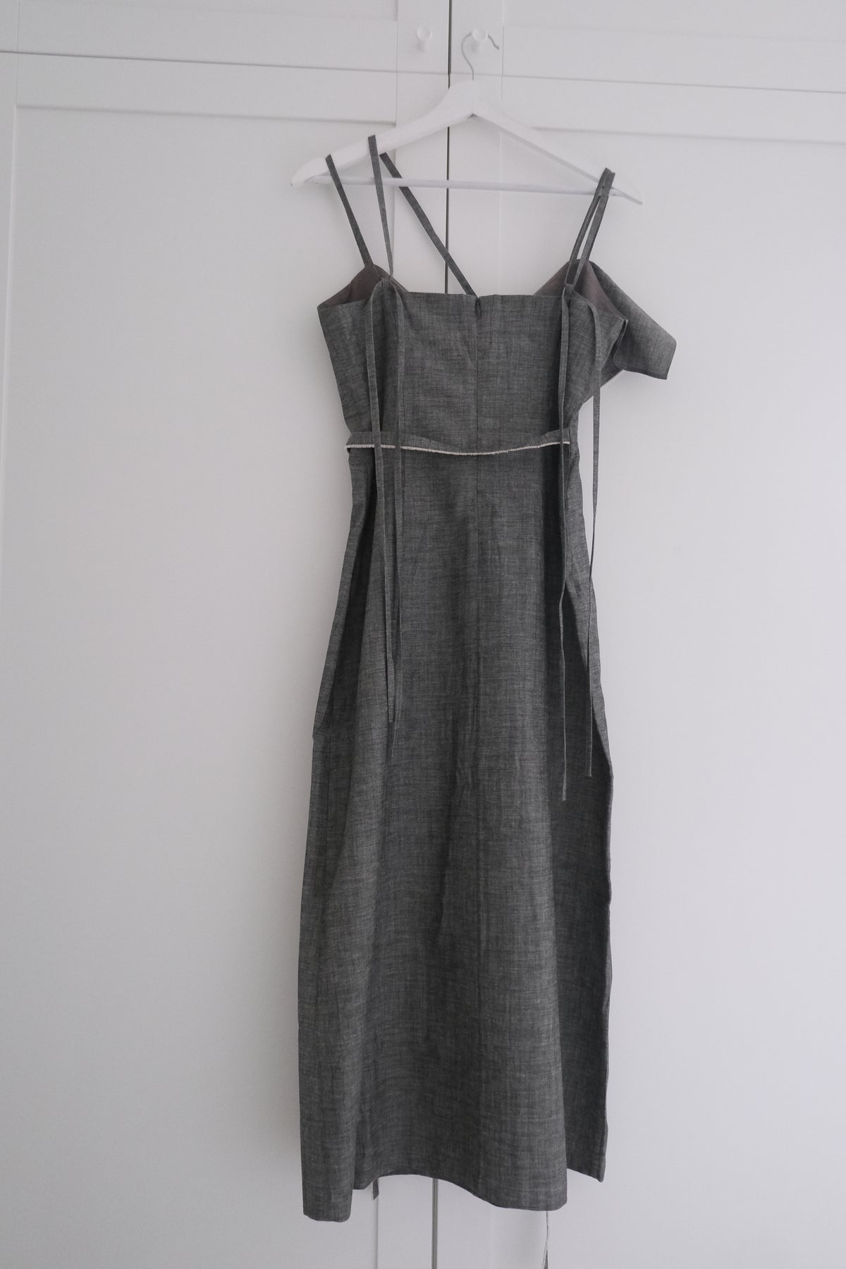 dark grey thin-strap asymmetrical dress