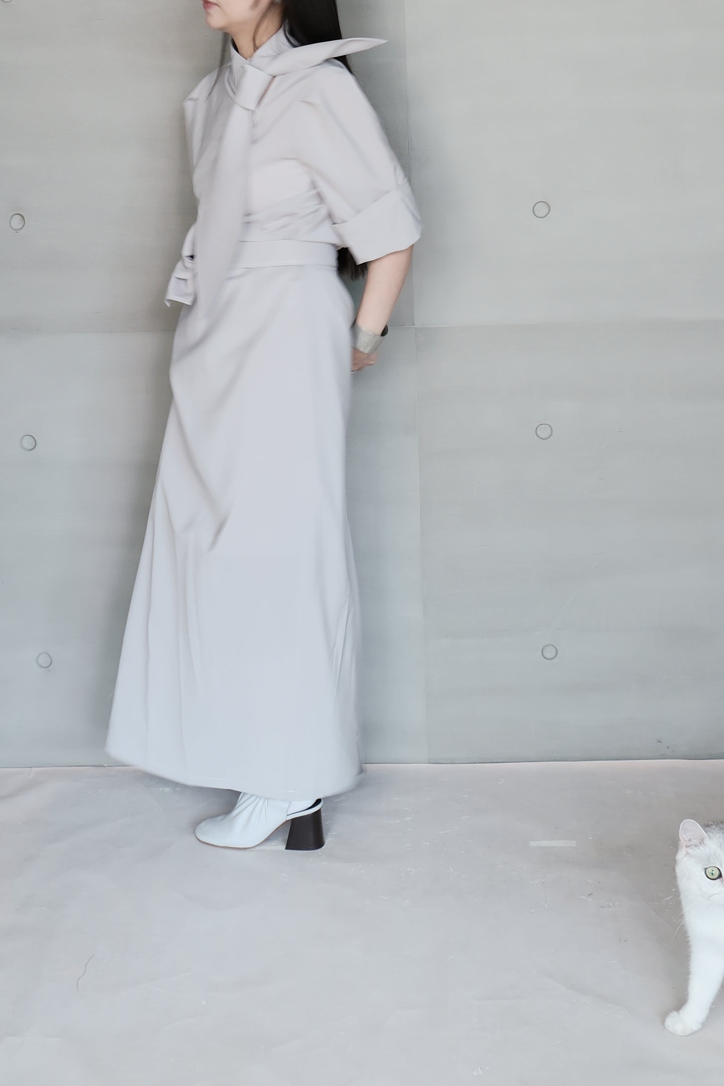 double-layers wrap skirt -grey