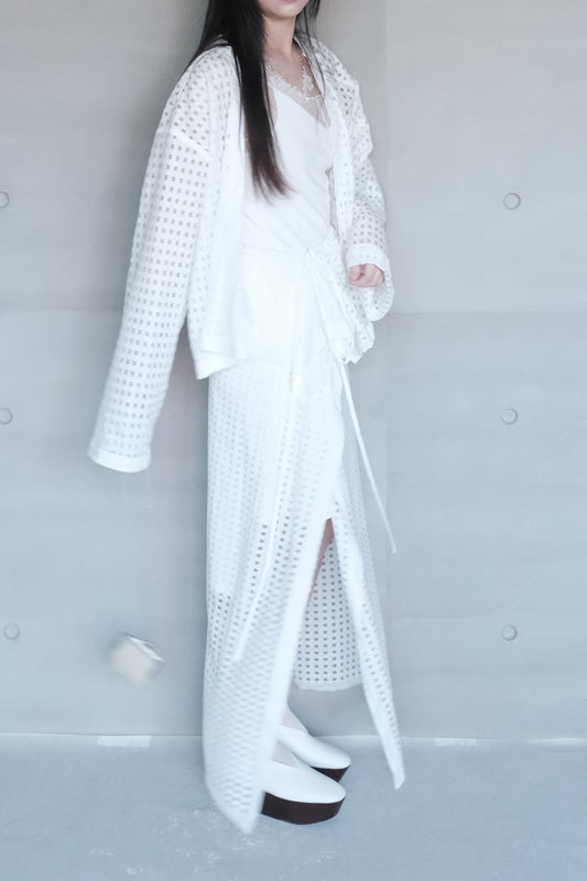 subtle check lightweight ruched wrap skirt (pre-order)