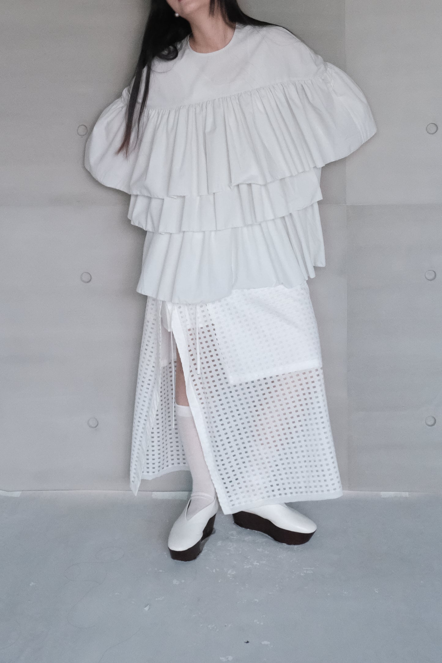 triple gathered blouse - mint（pre-order)