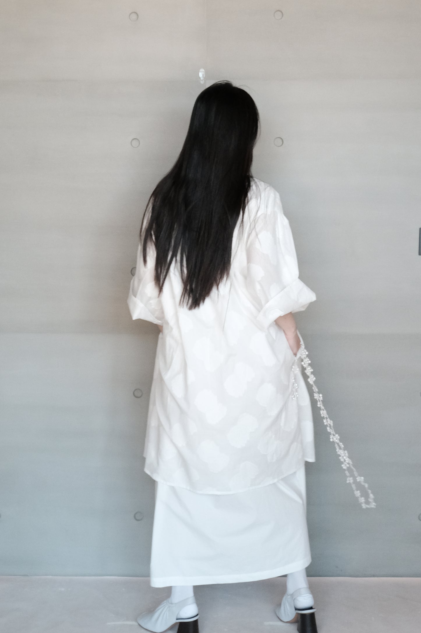 double layer panel tie-detail jacquard cotton dress ( in-stock)