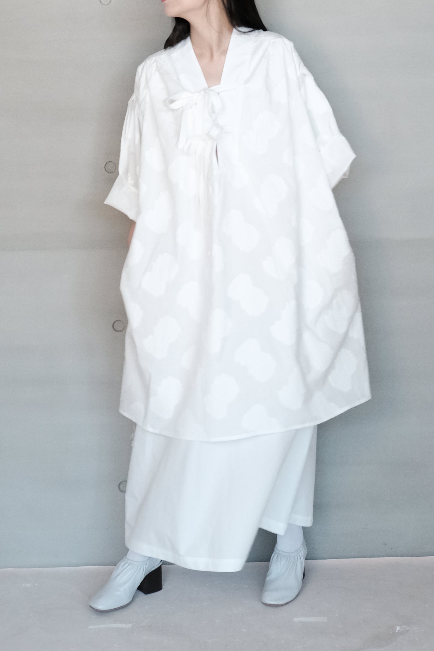double layer panel tie-detail jacquard cotton dress ( in-stock)