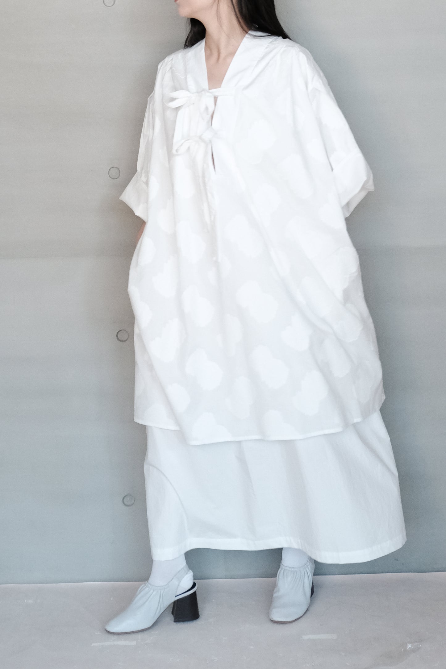 double layer panel tie-detail jacquard cotton dress ( in-stock)