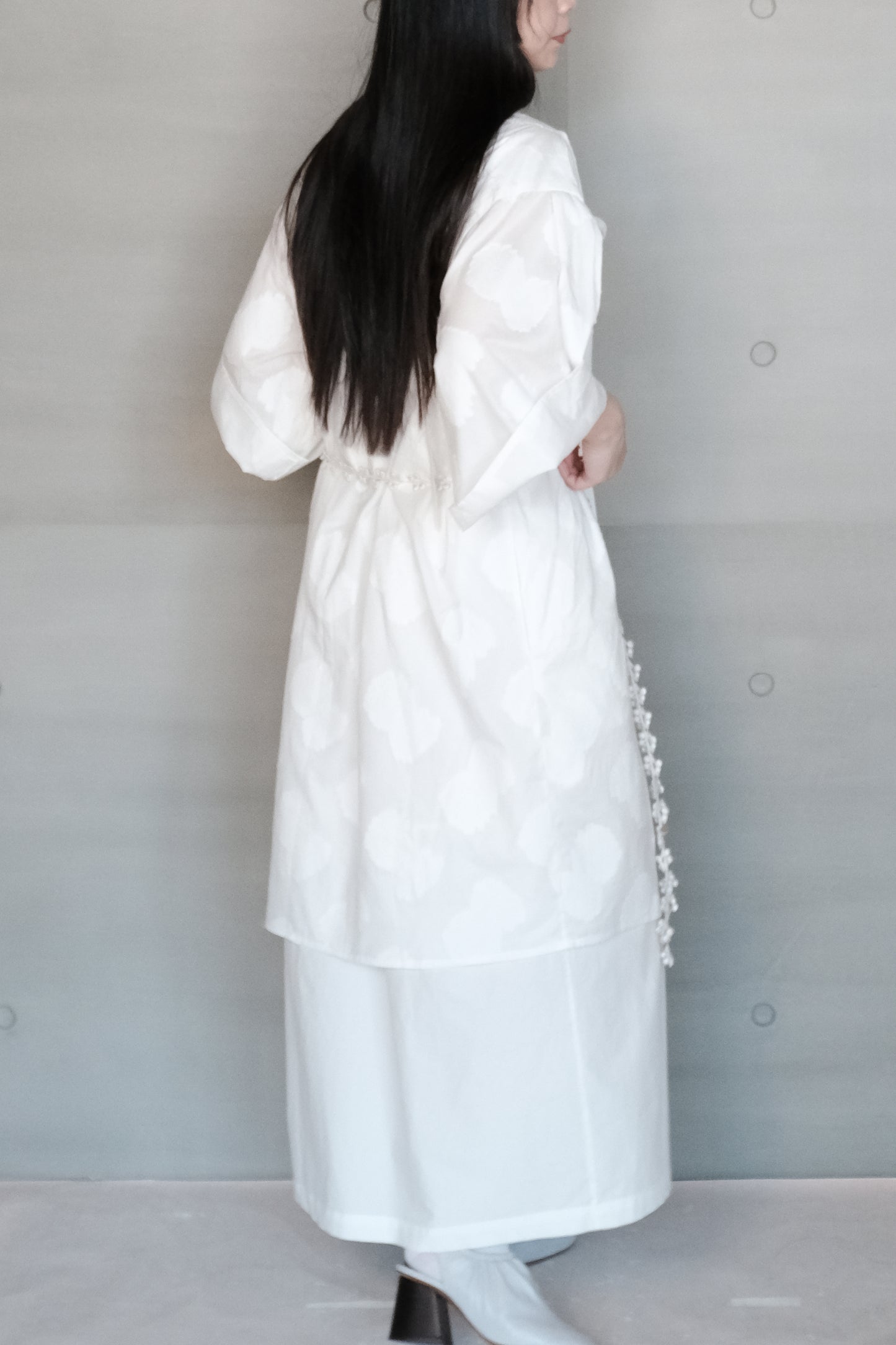 double layer panel tie-detail jacquard cotton dress ( in-stock)