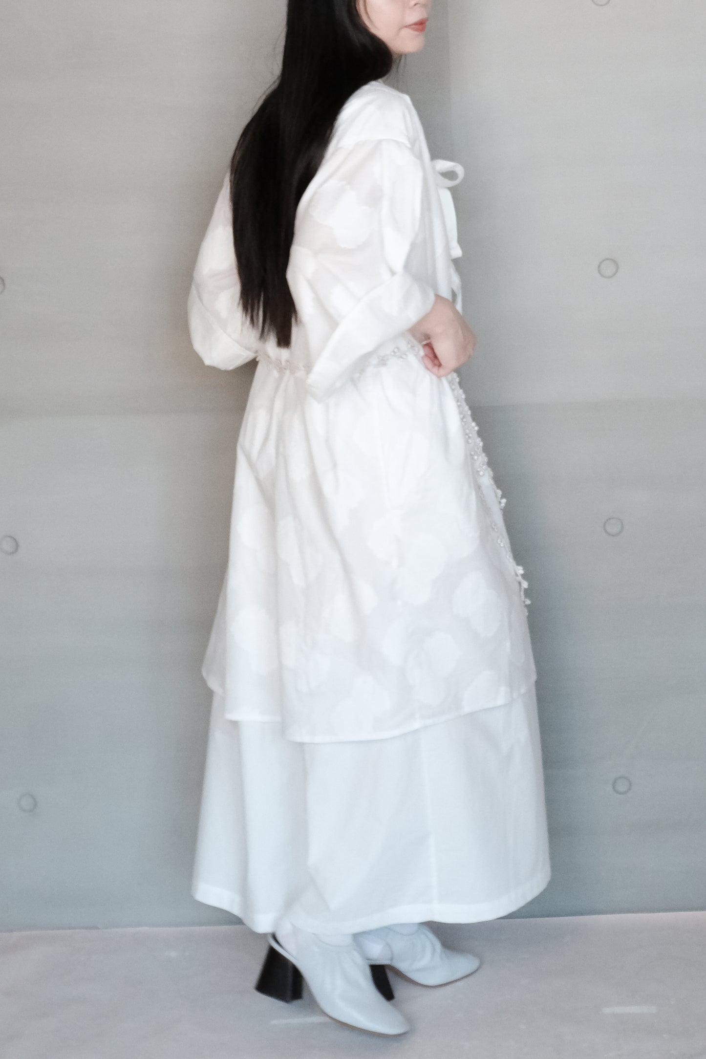 double layer panel tie-detail jacquard cotton dress ( in-stock)