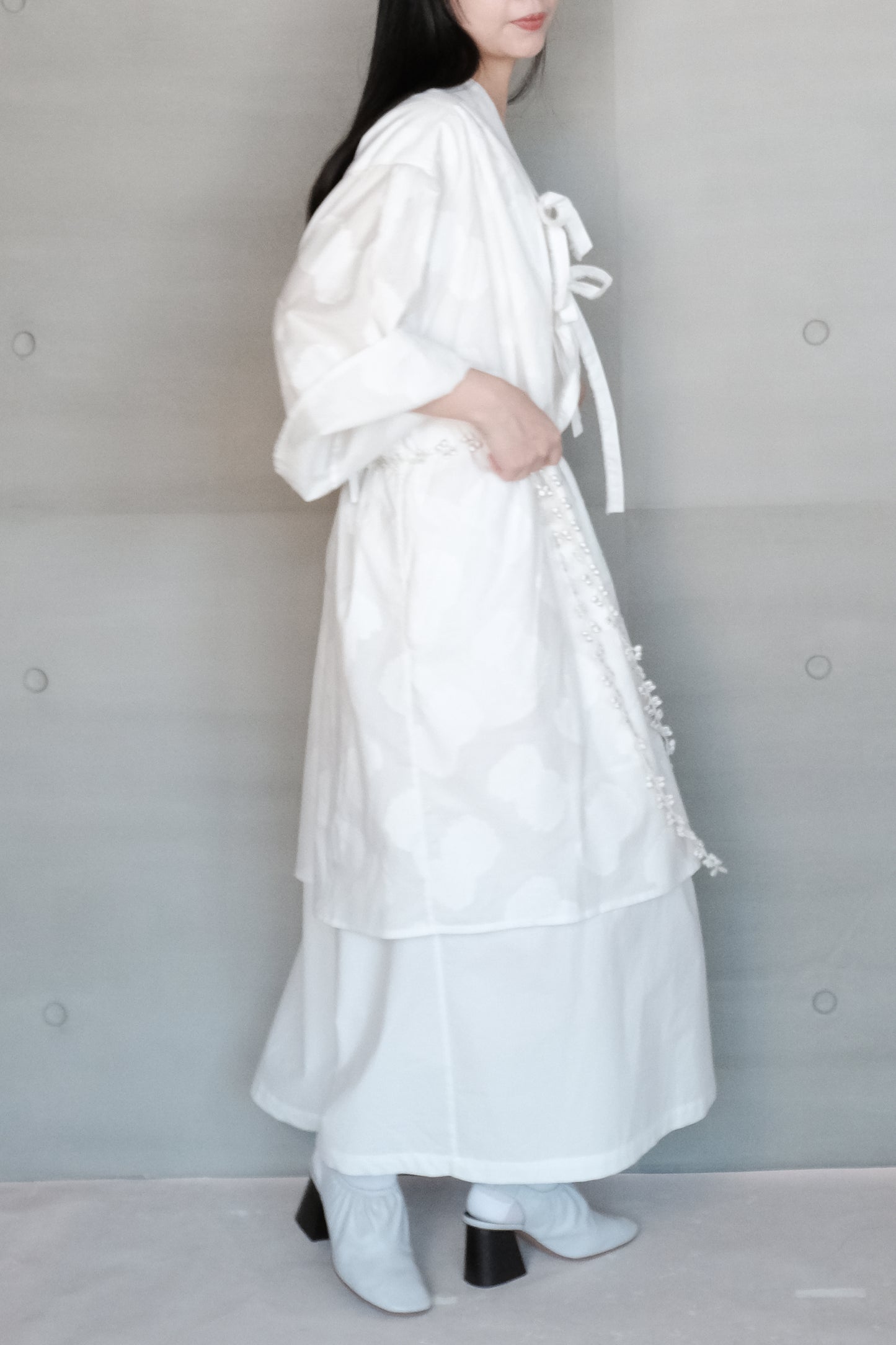 double layer panel tie-detail jacquard cotton dress ( in-stock)