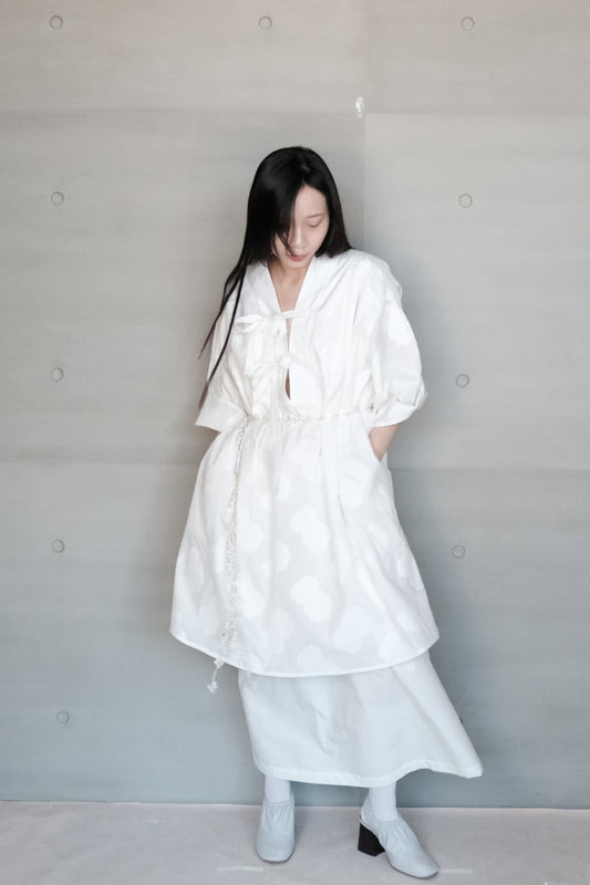 double layer panel tie-detail jacquard cotton dress ( in-stock)