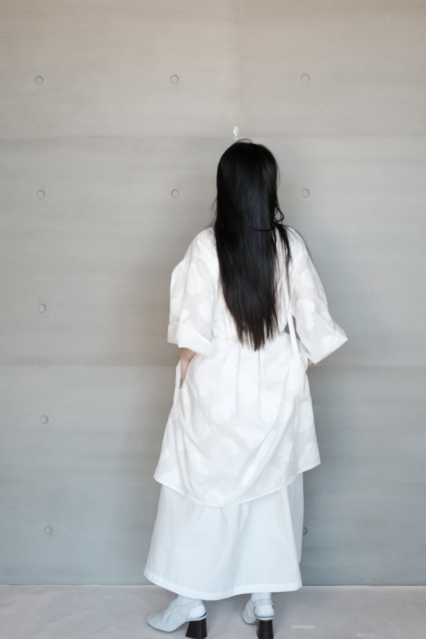 double layer panel tie-detail jacquard cotton dress ( in-stock)