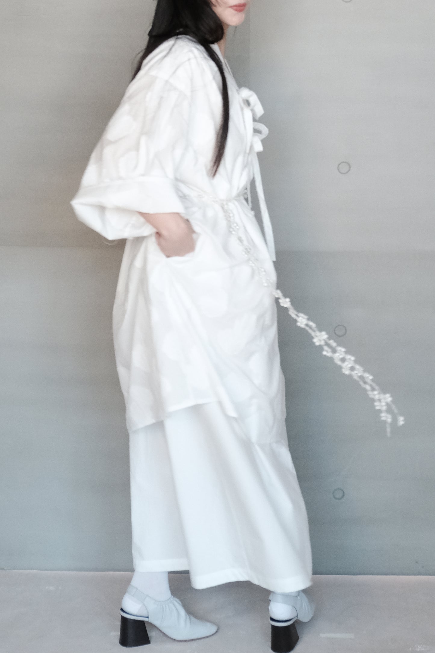 double layer panel tie-detail jacquard cotton dress ( in-stock)