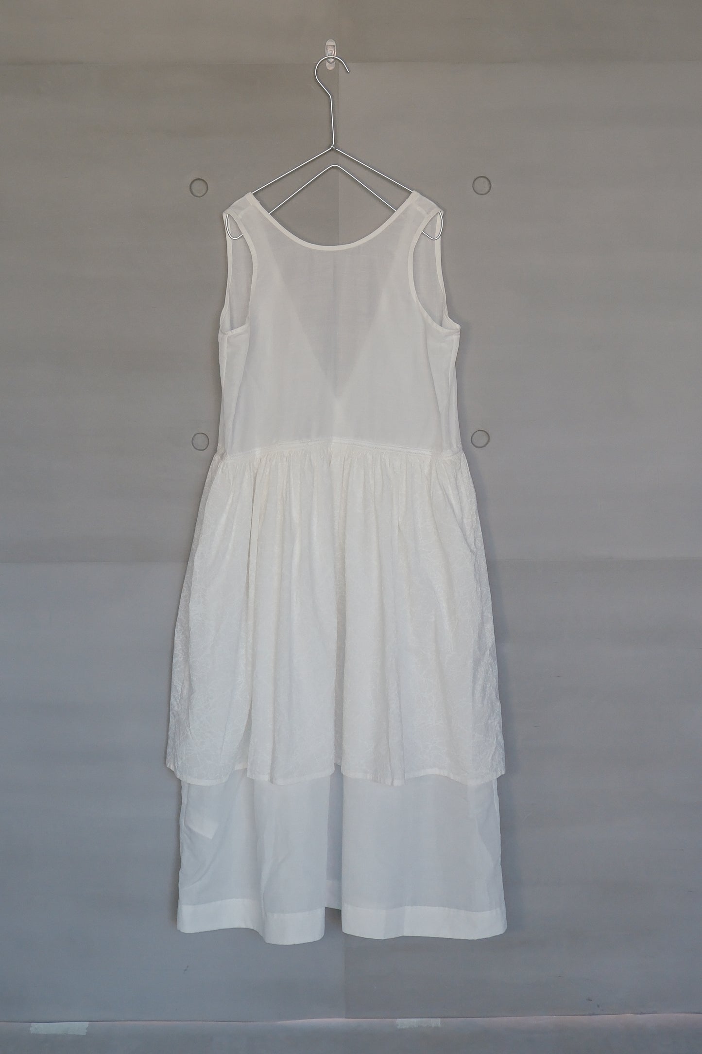 Ink-splattered layered white cotton and linen dress (pre-order)