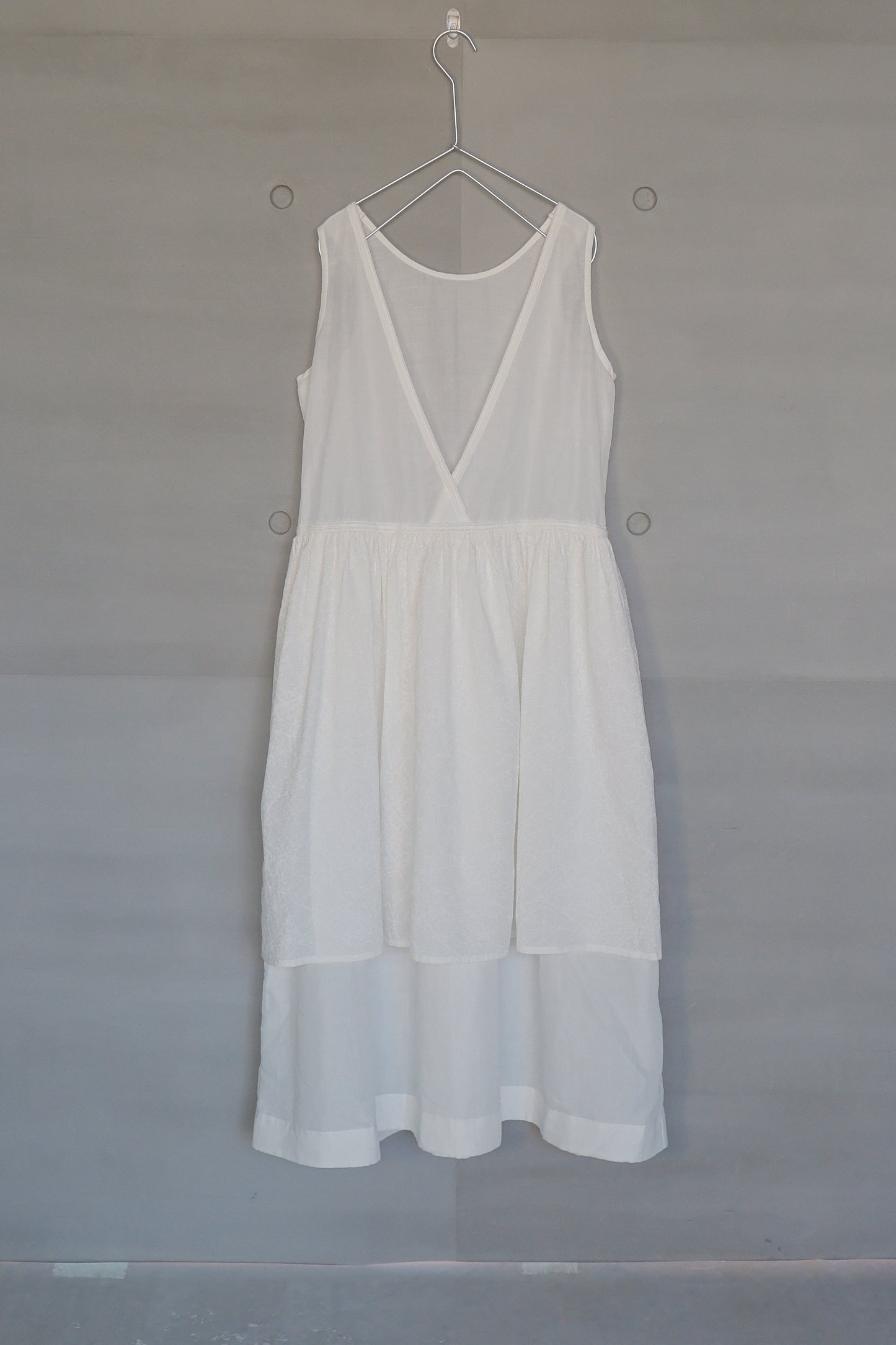 Ink-splattered layered white cotton and linen dress (pre-order)