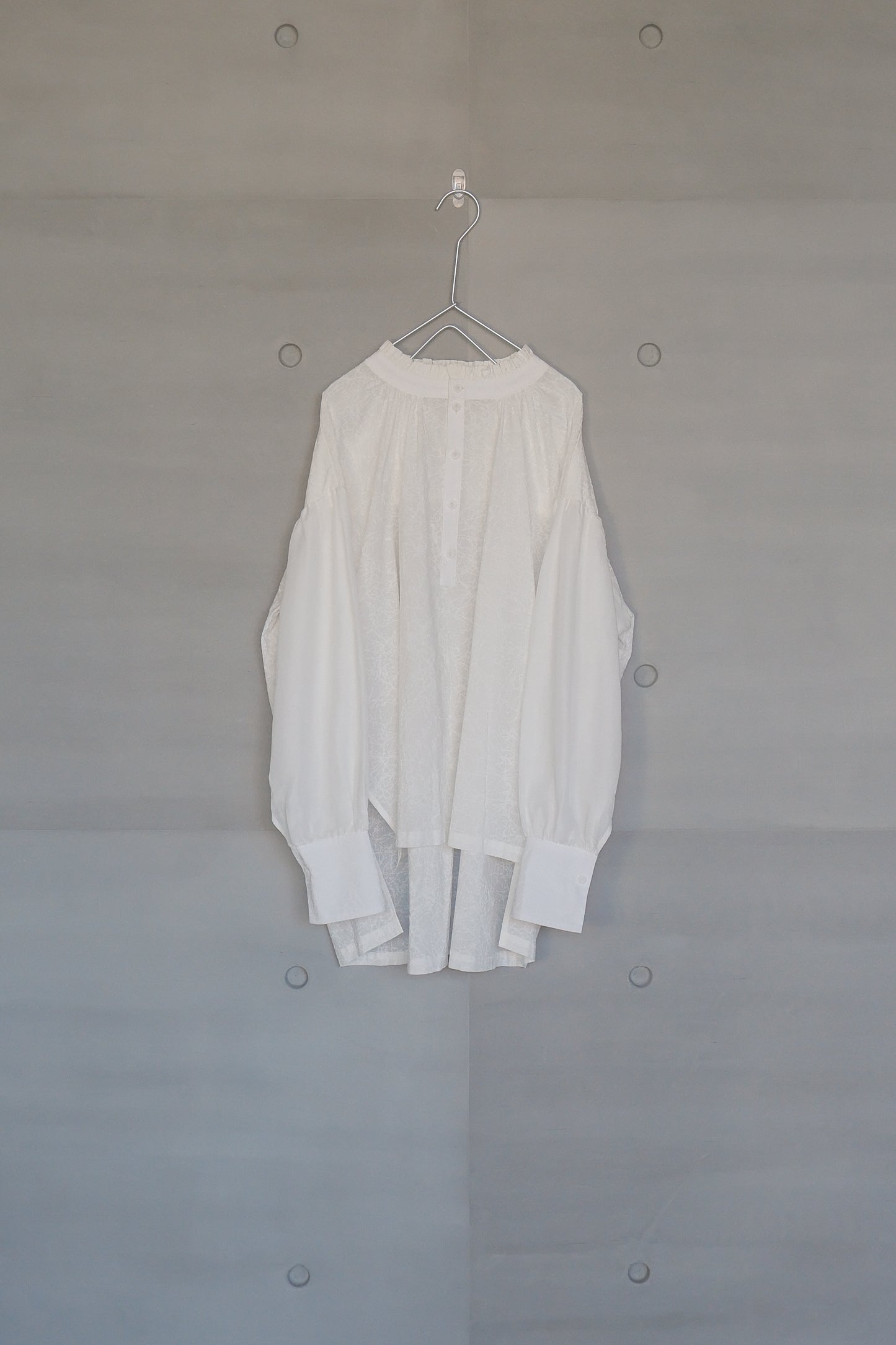 Ink-splattered and linen patchwork white shirt (in-stock)