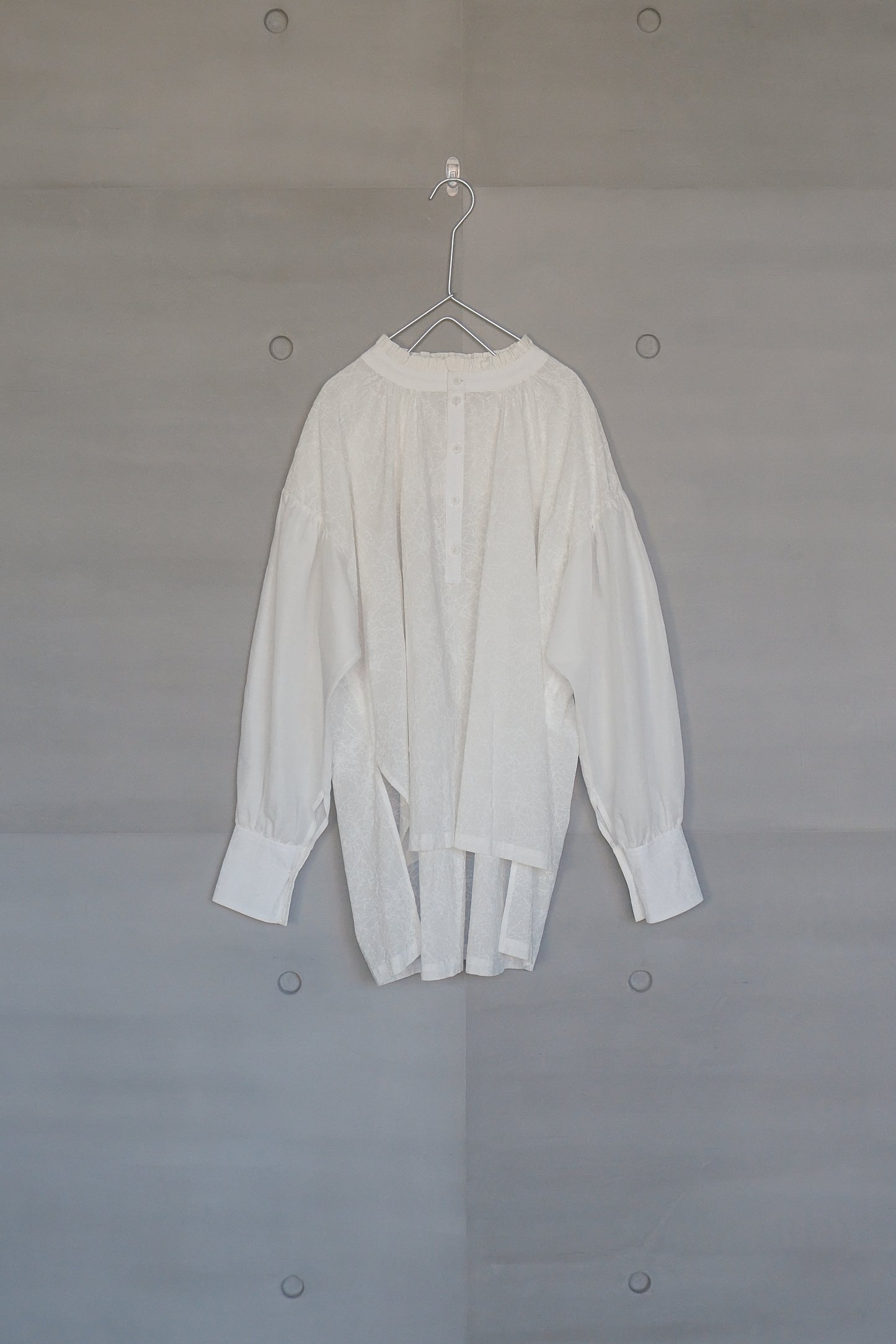 Ink-splattered and linen patchwork white shirt (in-stock)