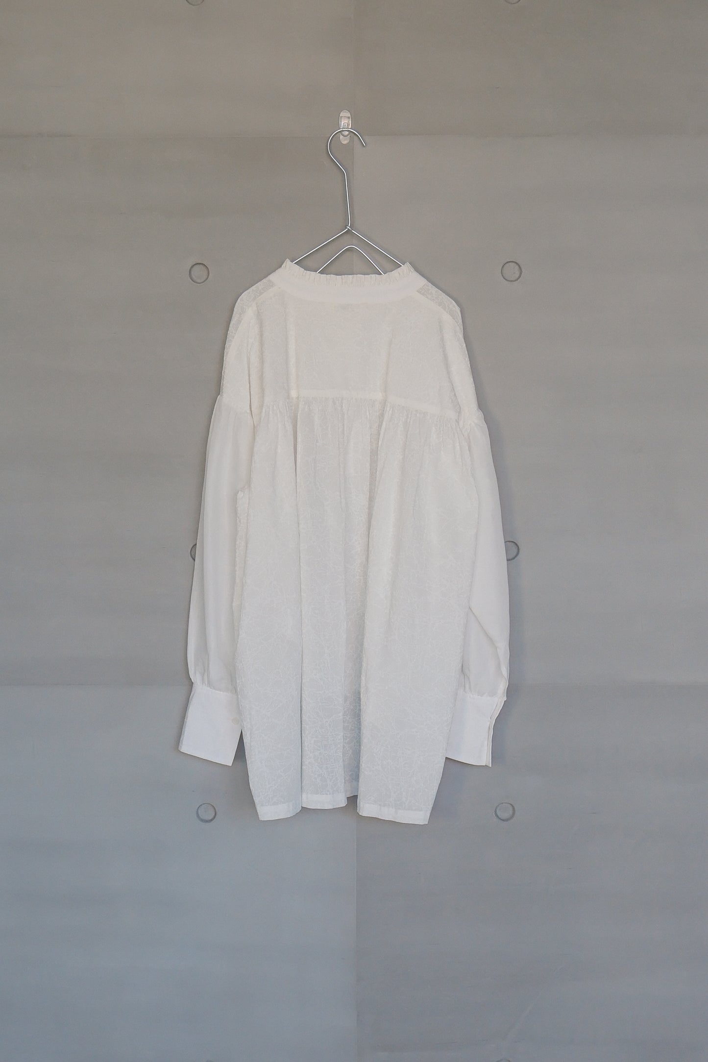 Ink-splattered and linen patchwork white shirt (in-stock)