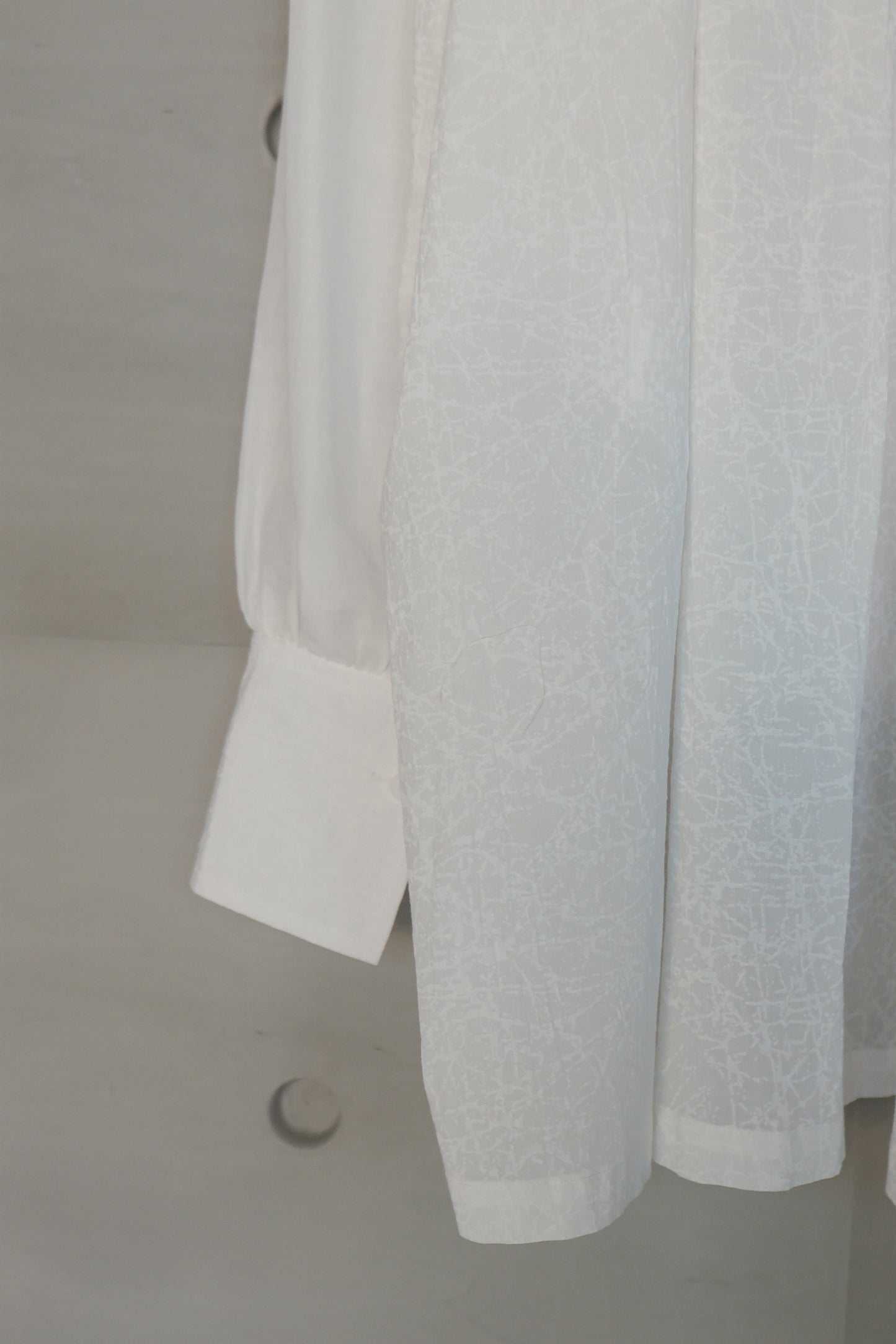 Ink-splattered and linen patchwork white shirt (in-stock)