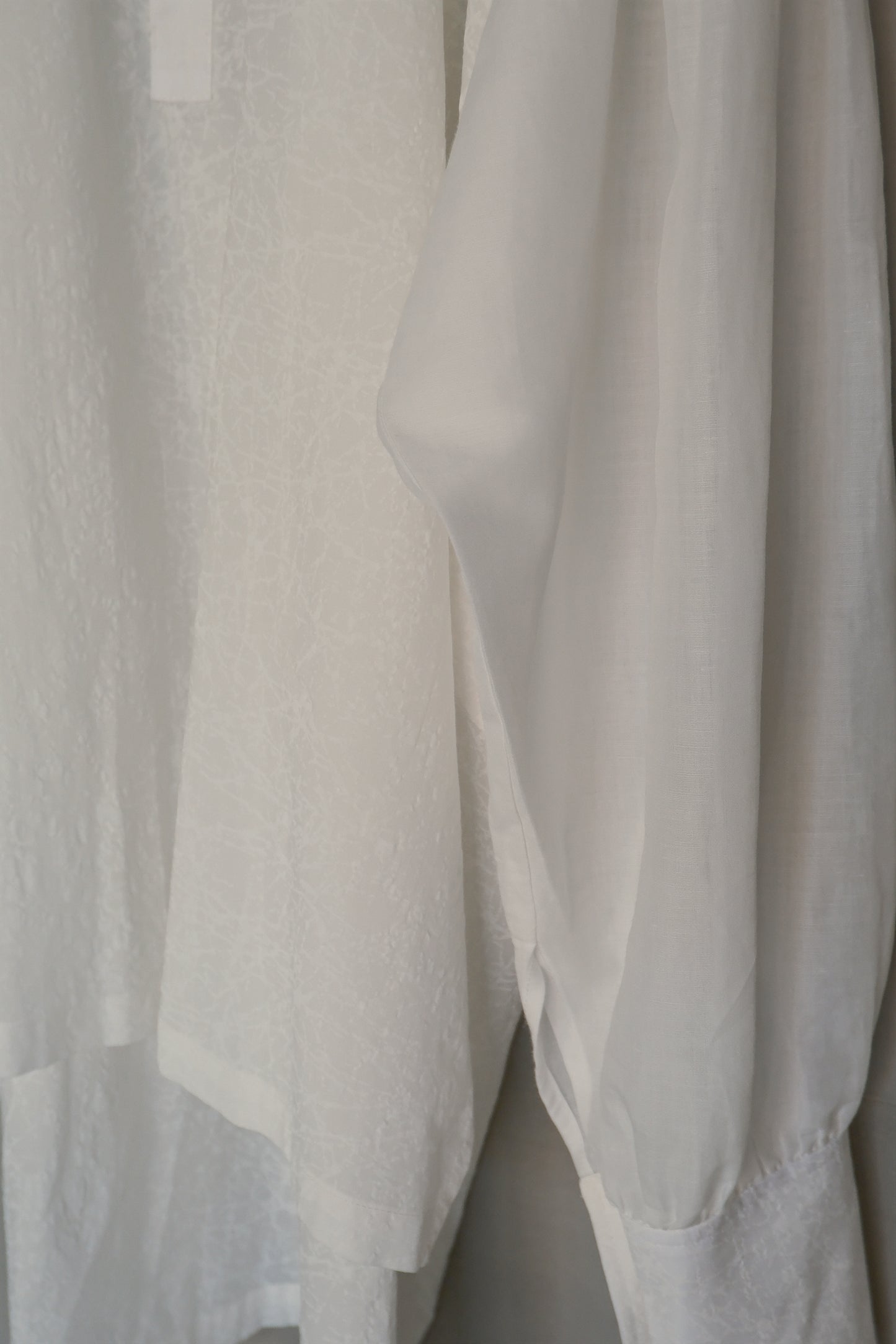 Ink-splattered and linen patchwork white shirt (in-stock)