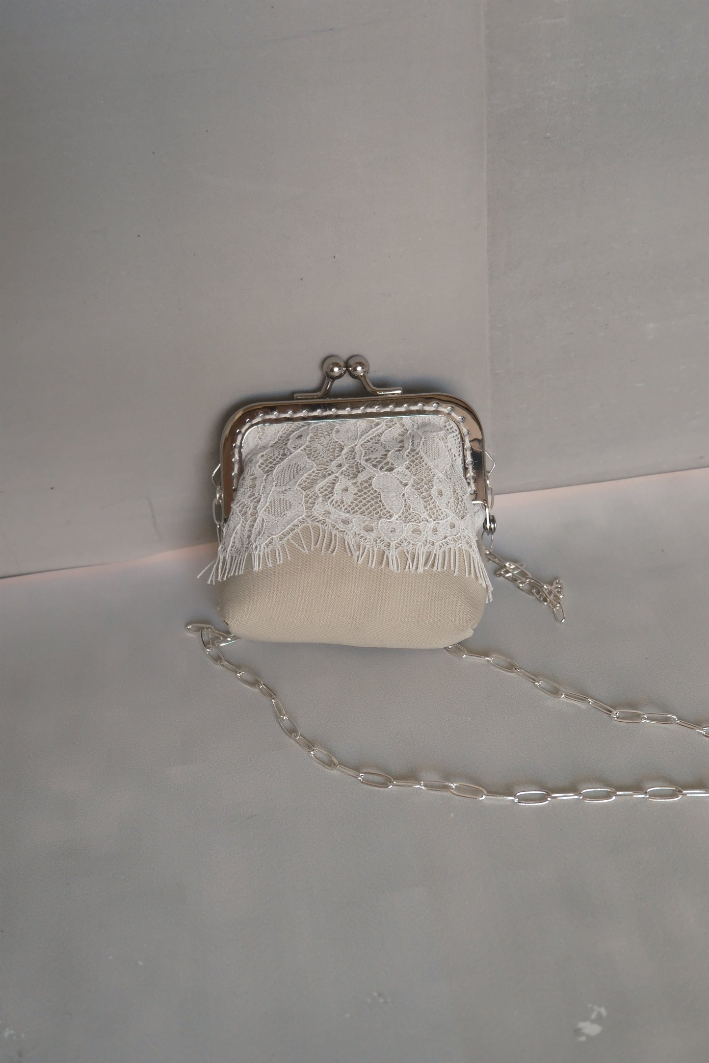 matcha green lace patchwork kiss-lock purse