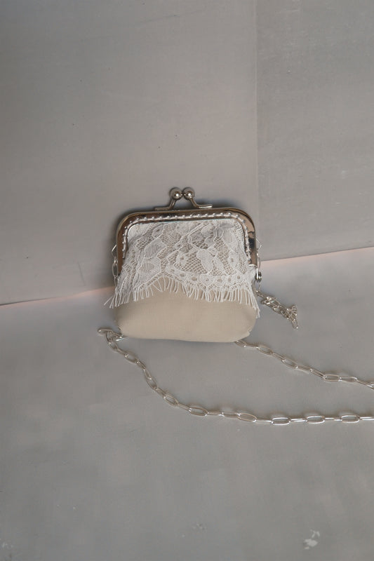 matcha green lace patchwork kiss-lock purse