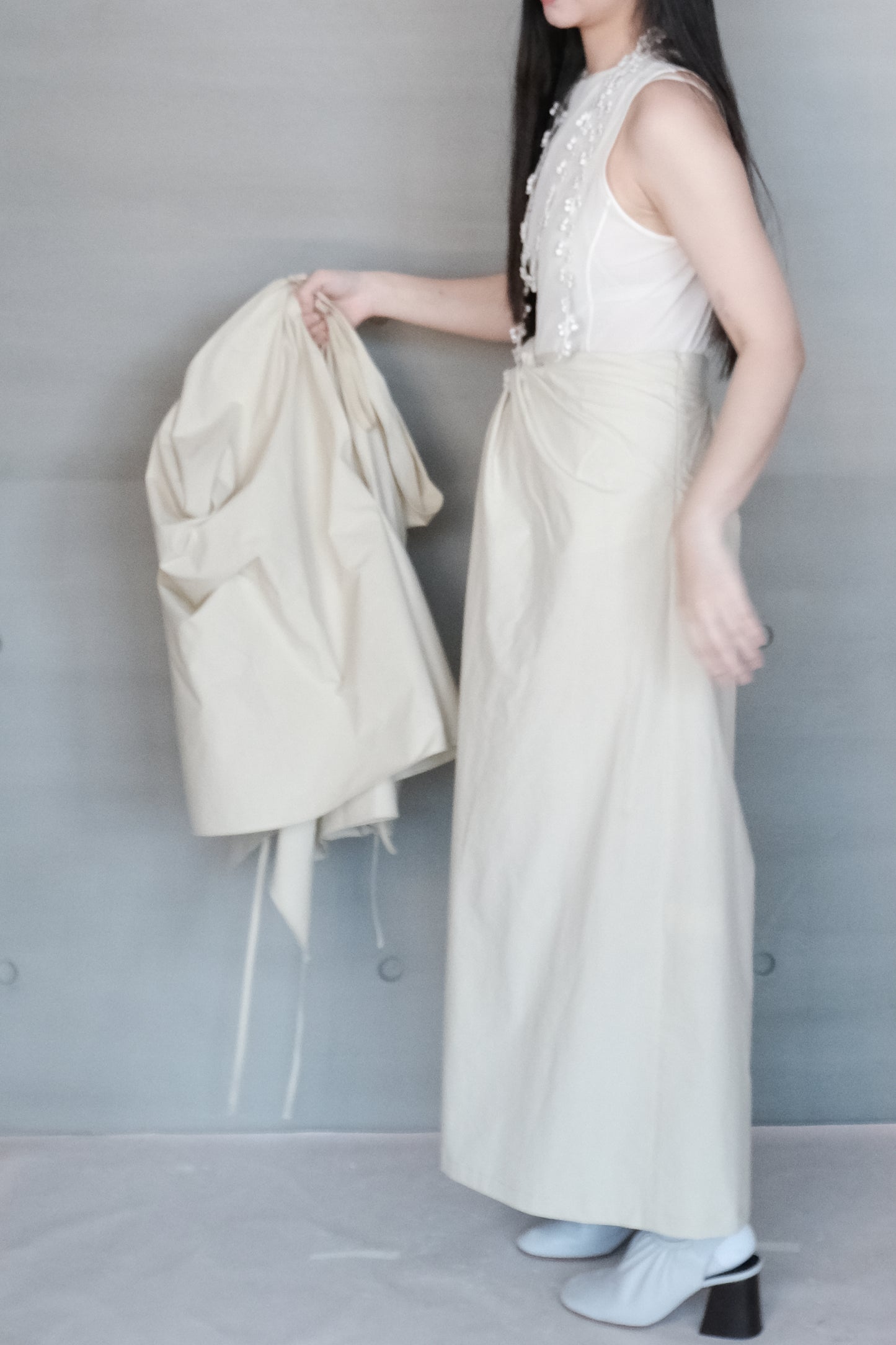twist draped maxi skirt - chartreuse