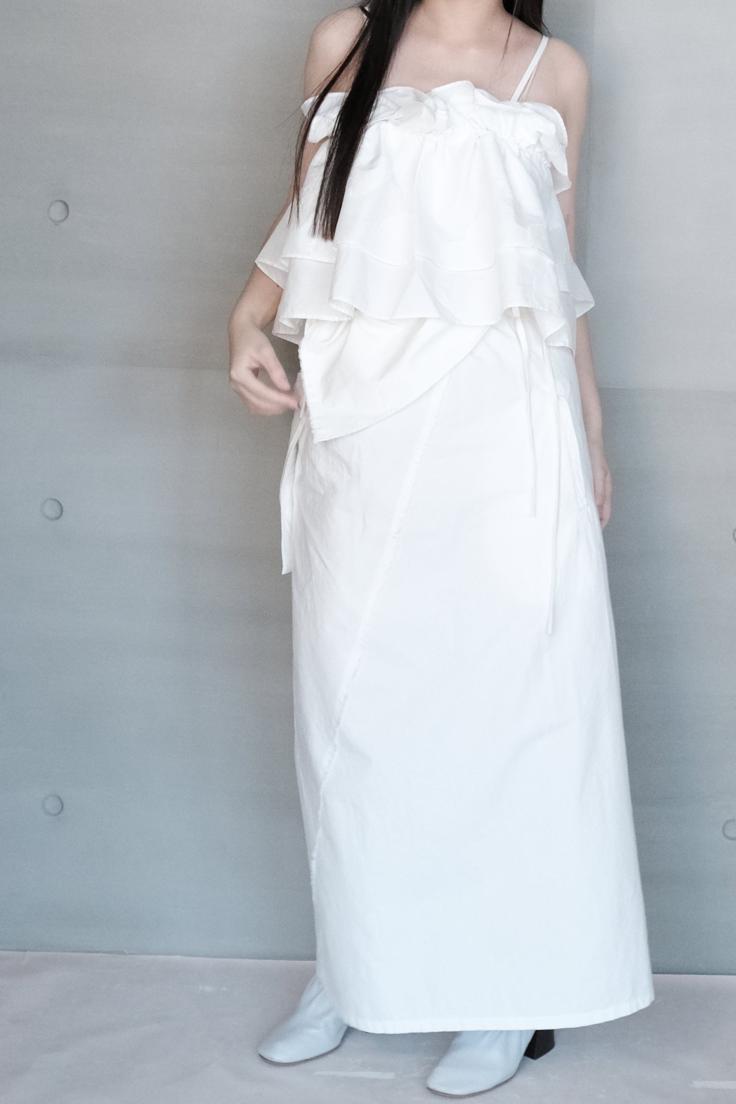 double-layer ruched crop top - white  (in-stock)