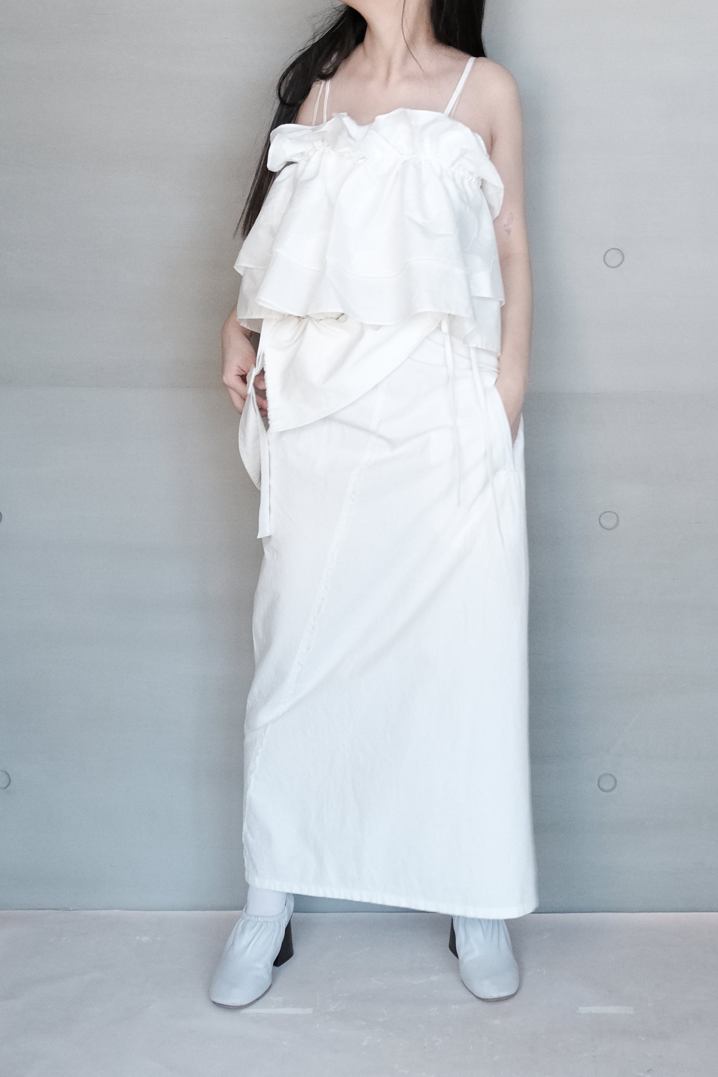 double-layer ruched crop top - white  (in-stock)
