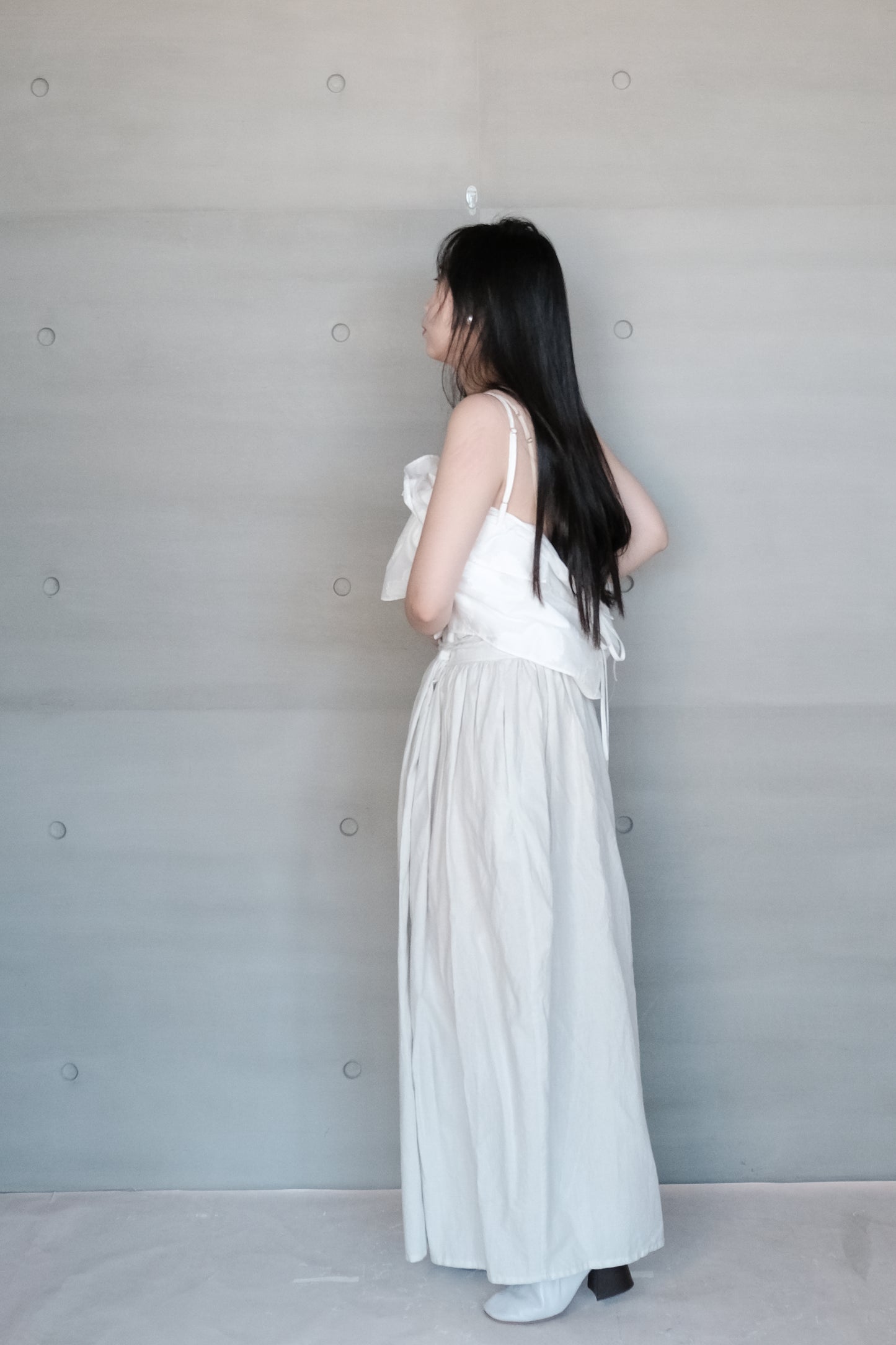 double-layer ruched crop top - white  (in-stock)