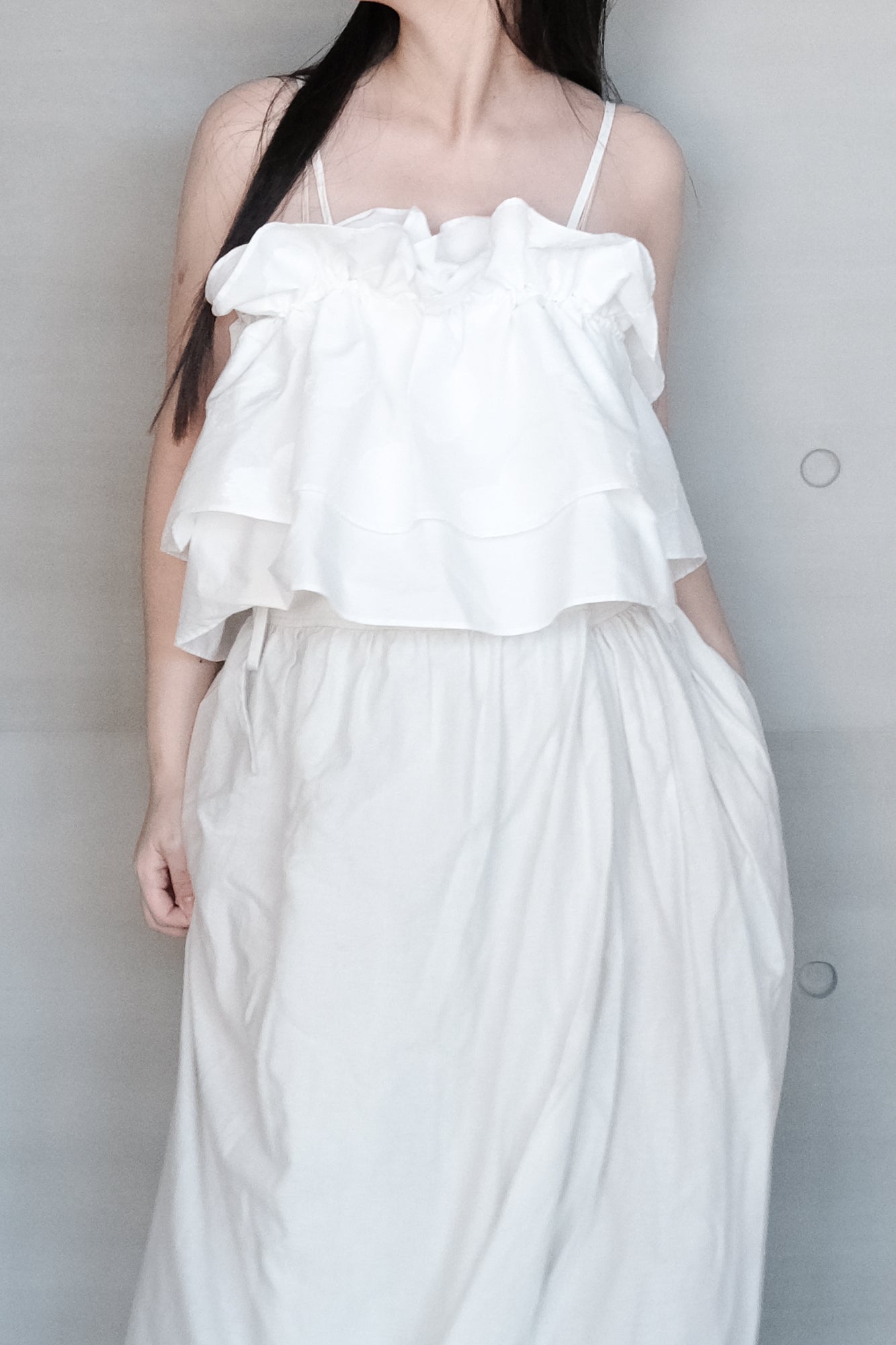 double-layer ruched crop top - white  (in-stock)