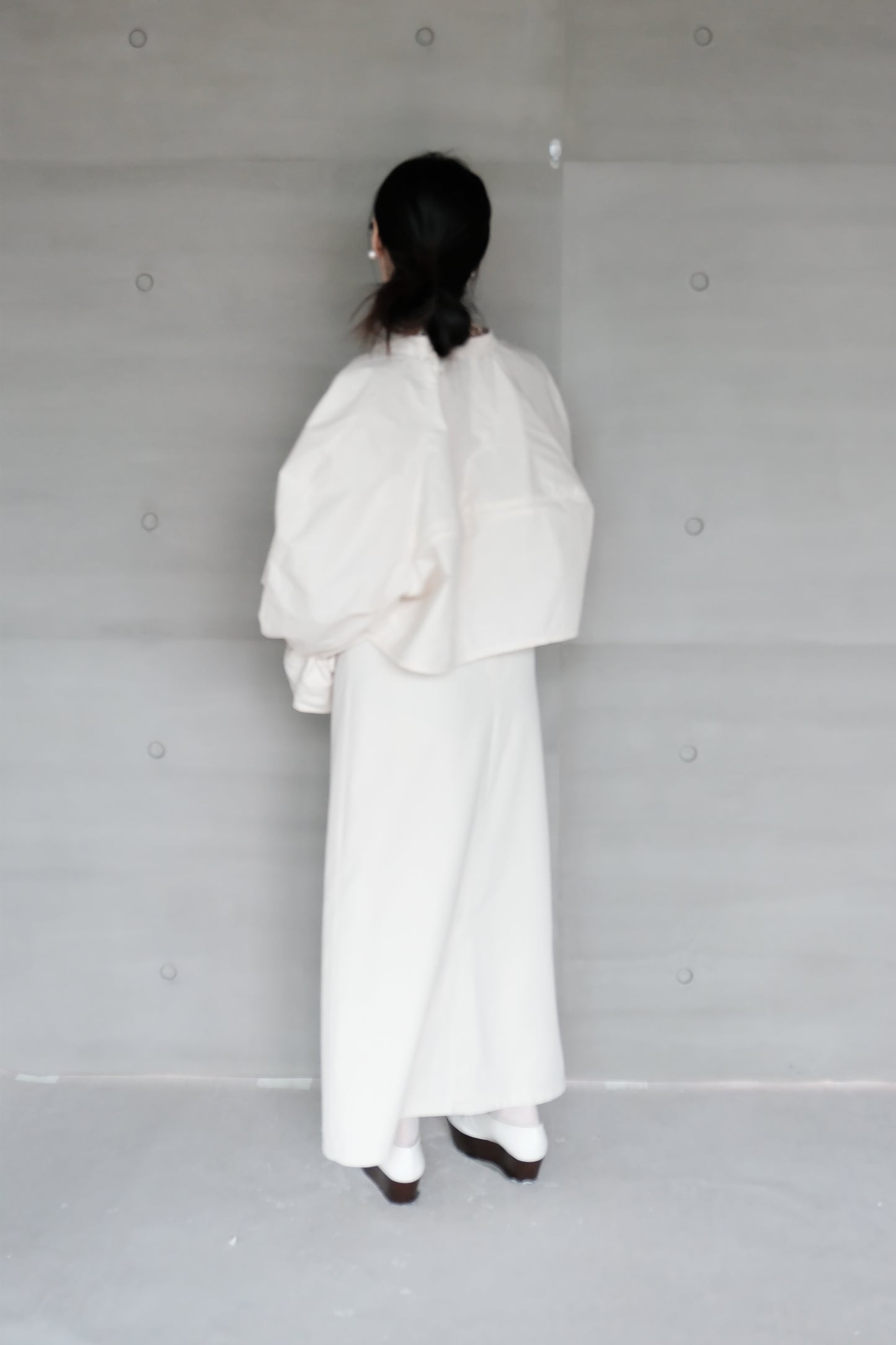 cotton-linen lace puff shirt（in-stock)