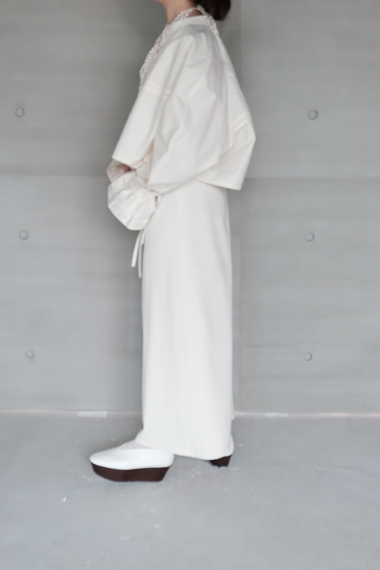 cotton-linen lace puff shirt（in-stock)