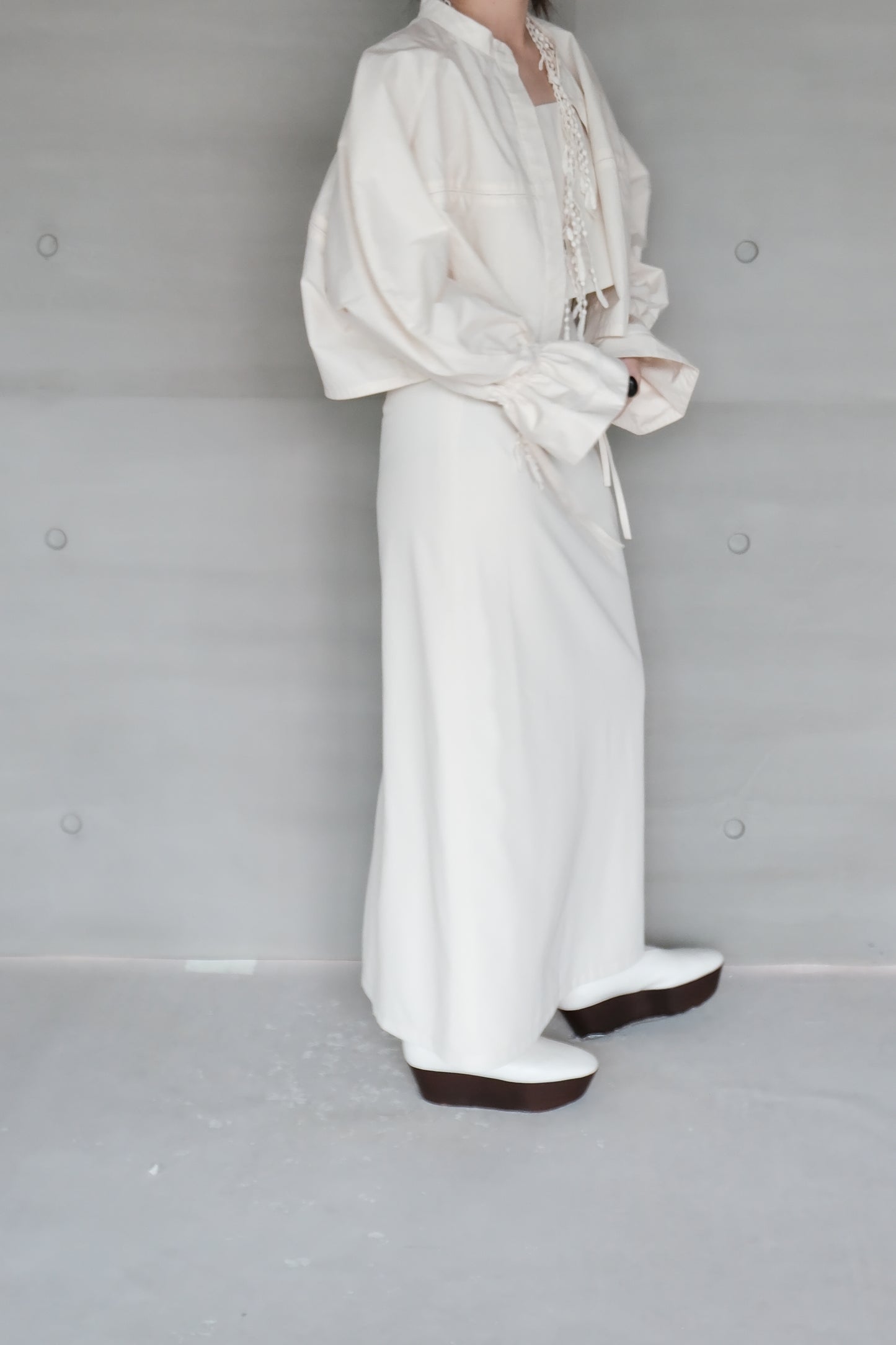 cotton-linen lace puff shirt（in-stock)