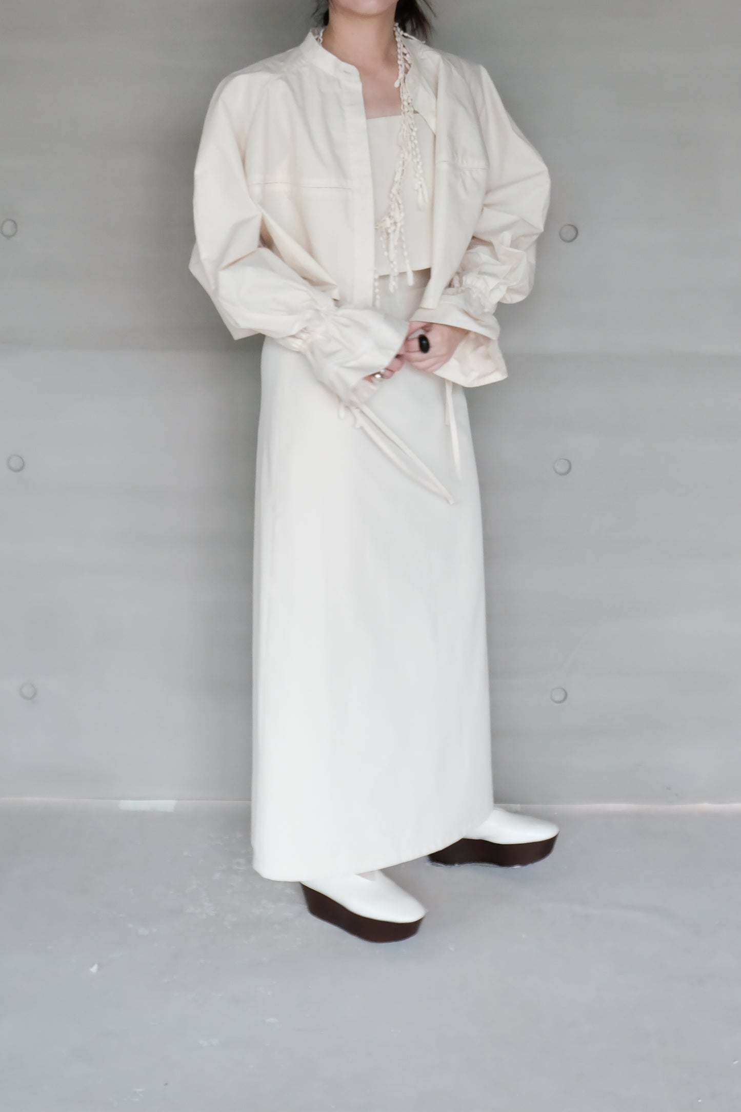 cotton-linen lace puff shirt（in-stock)