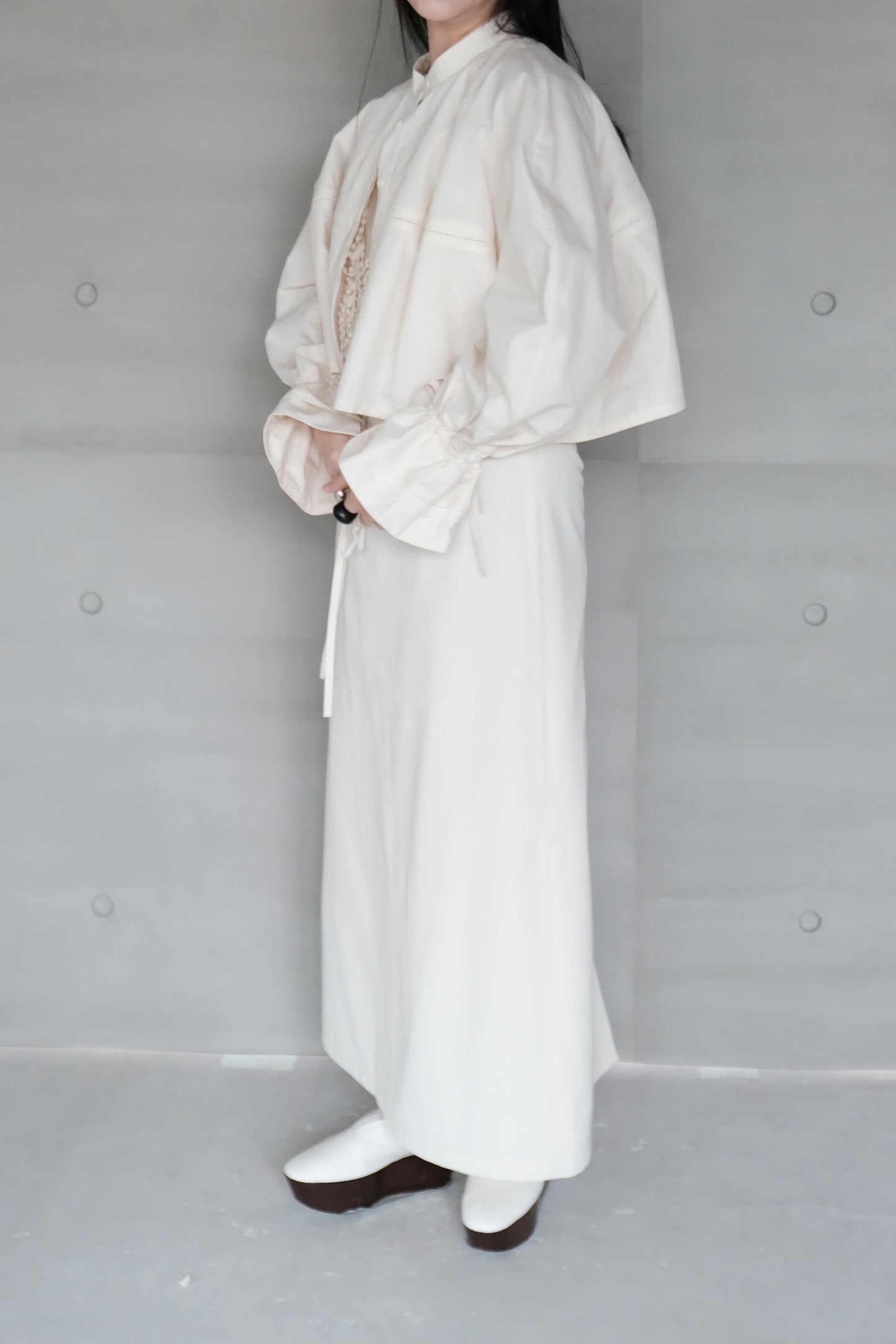 cotton-linen lace puff shirt（in-stock)