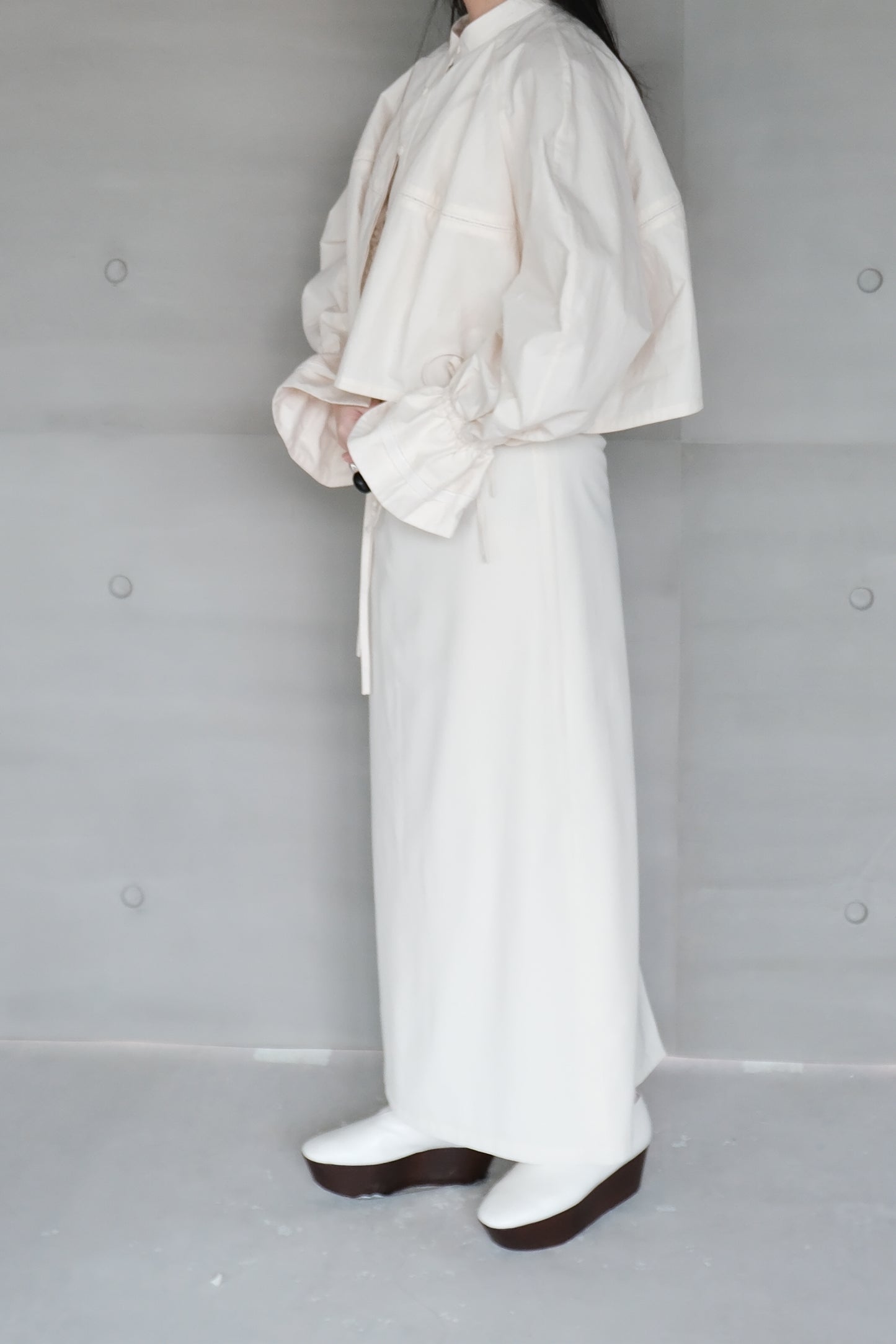 cotton-linen lace puff shirt（in-stock)