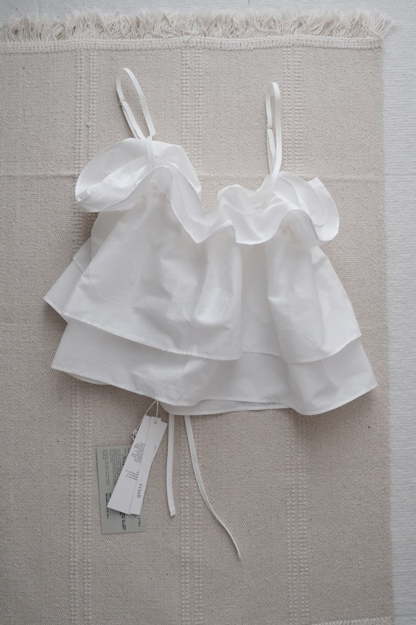 double-layer ruched crop top - white