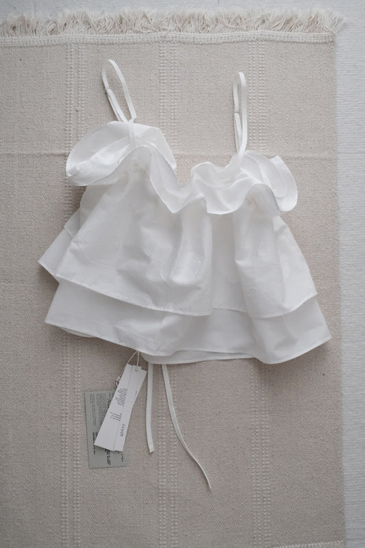 double-layer ruched crop top - white