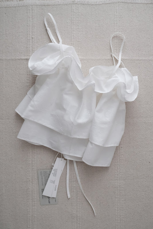 double-layer ruched crop top - white