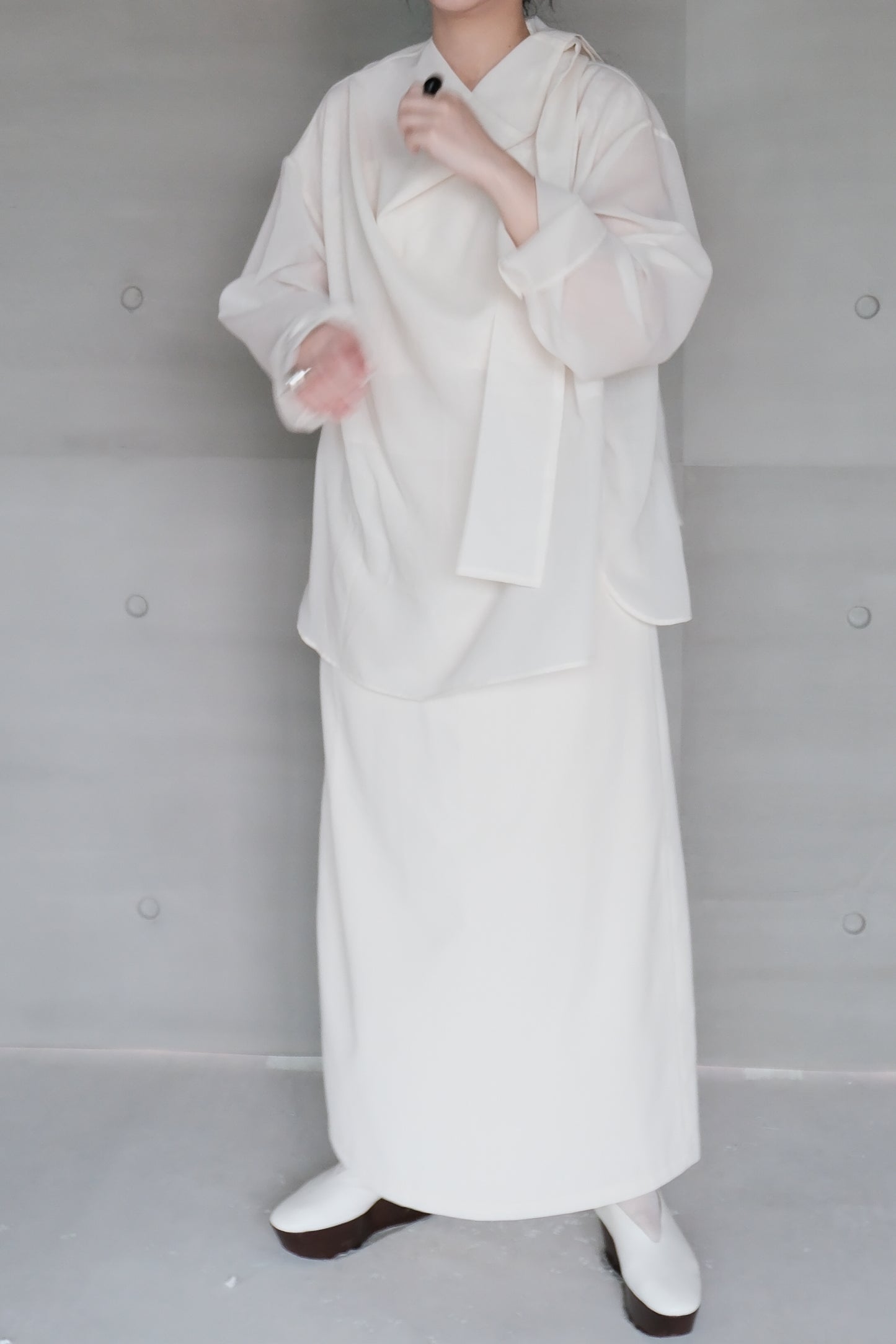 oversized tied-neck top - ivory (pre-order)