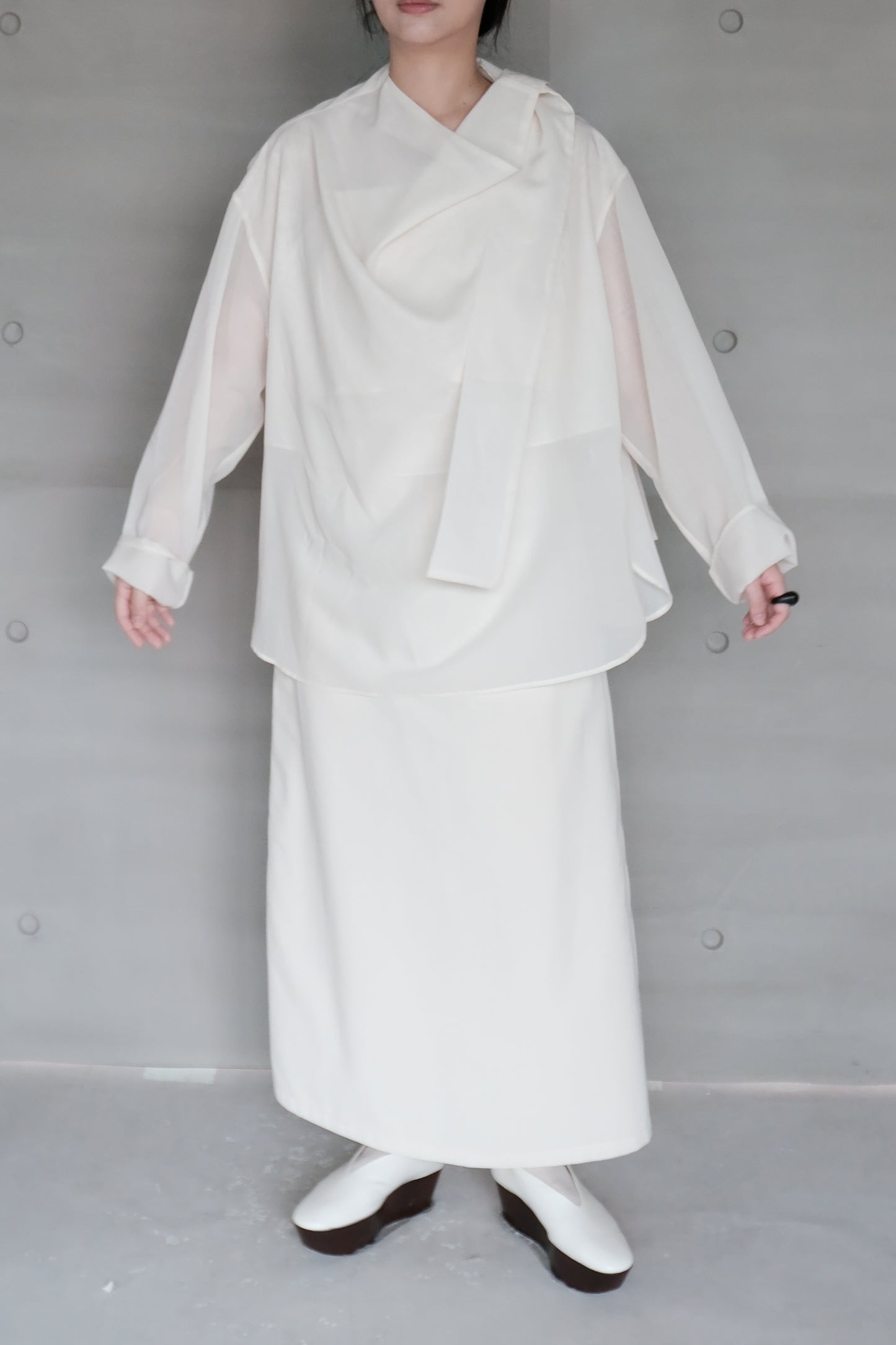 oversized tied-neck top - ivory (pre-order)