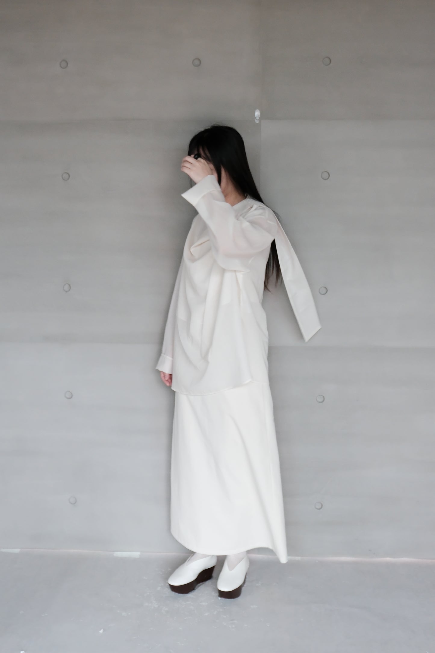 wool blend straight skirt - beige (in-stock)