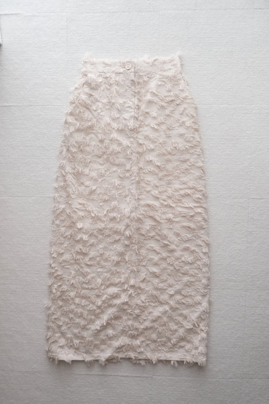 frayed cotton straight skirt - beige