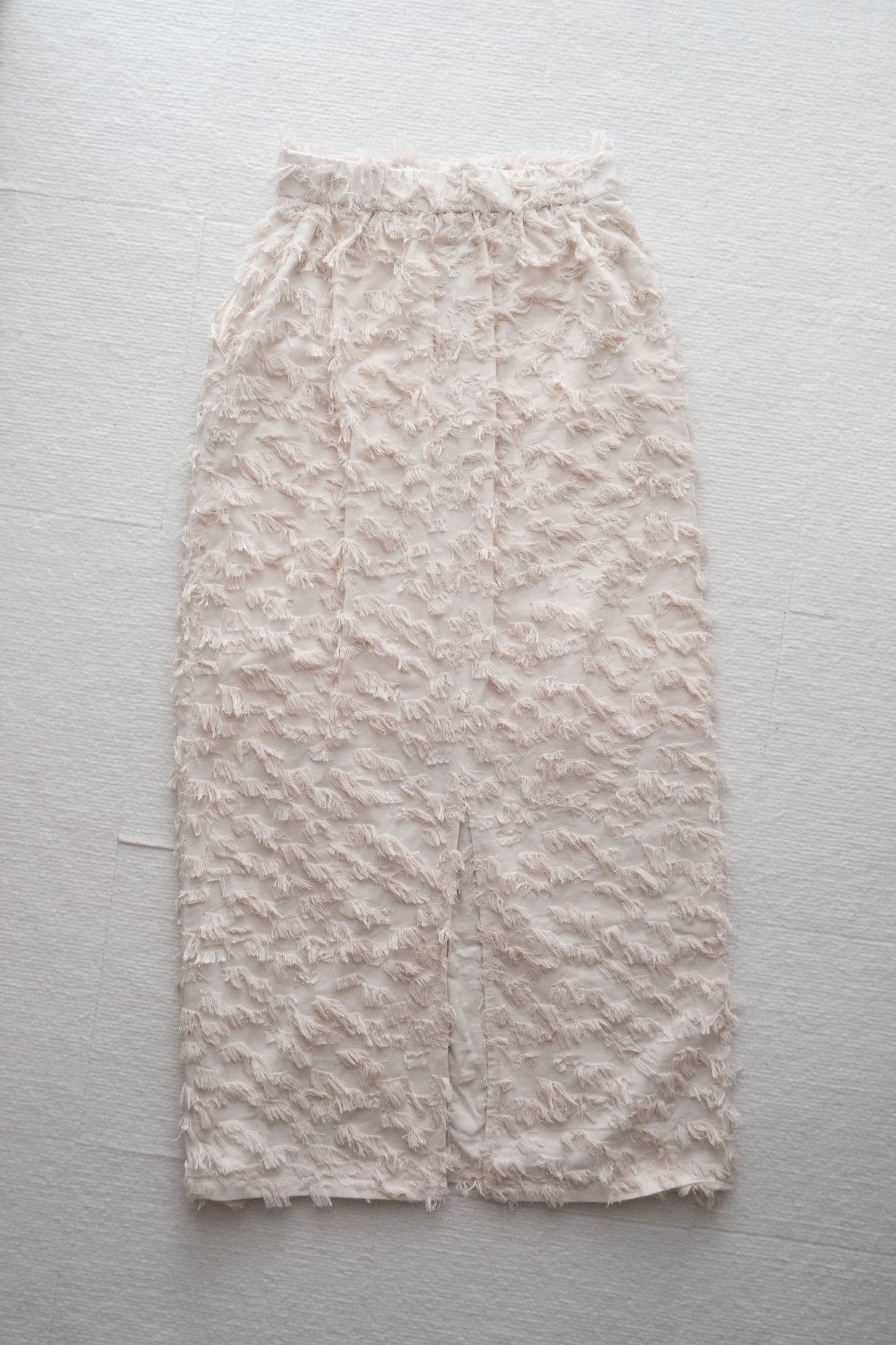 frayed cotton straight skirt - beige